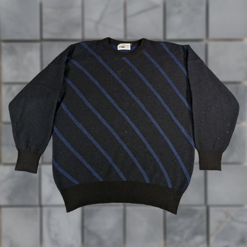 Burlington S Fisher Burlington Arcade Striped Cashmere Jumper - Men - V-Neck - Long Sleeve - Black/Yellow - Size M - Pullover - Knit - Casual - UK Vintage? Size US M / EU 48-50 / 2 - 1 Thumbnail