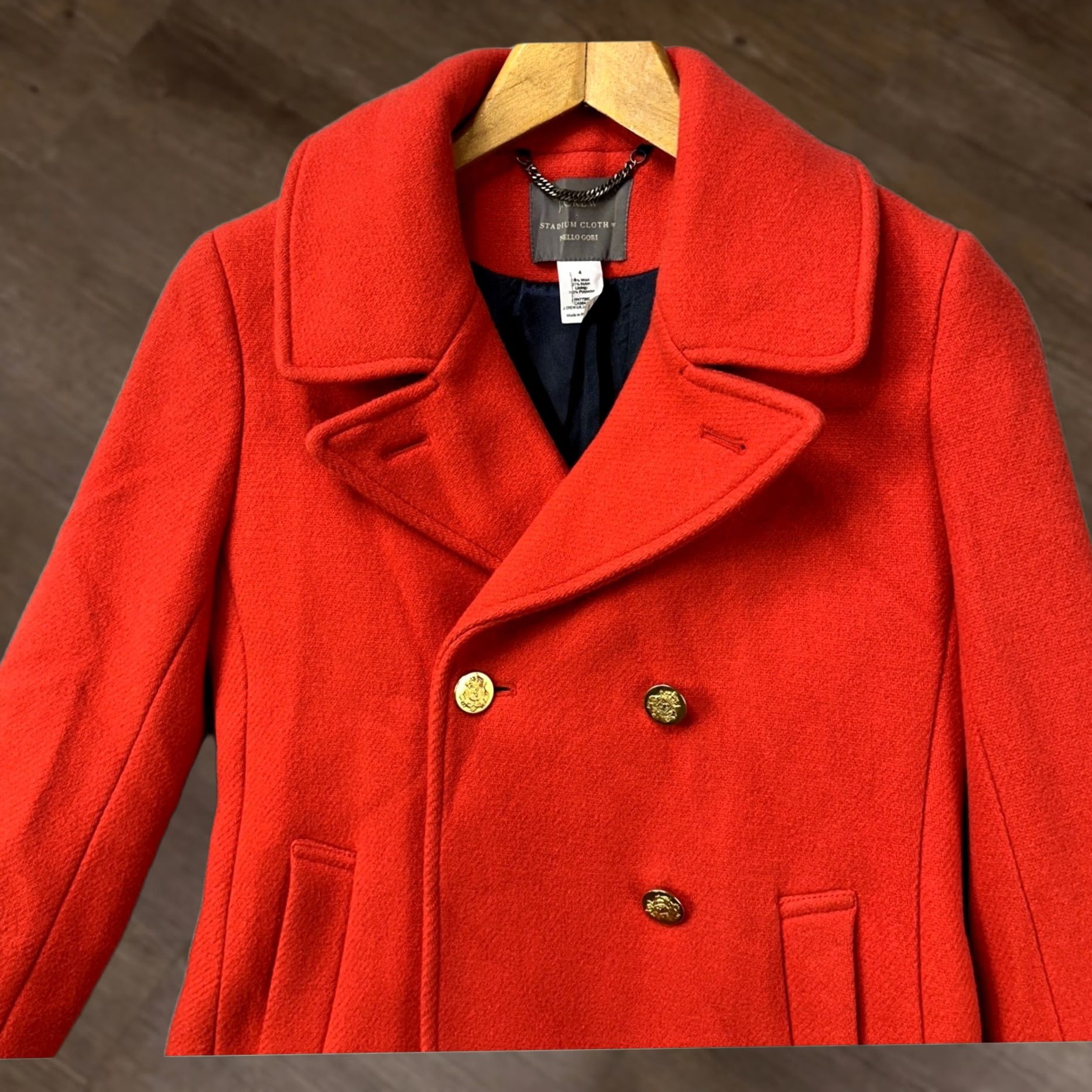 J.Crew J. Crew Stadium Cloth Pea Coat Womens Red Wool Blend Button Pocket Long Sleeve Short Coat Size S / US 4 / IT 40 - 1 Thumbnail