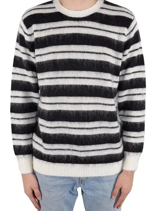 Vintage Striped Mohair Knit Sweater Black/White Size US XL / EU 56 / 4 - 2 Thumbnail