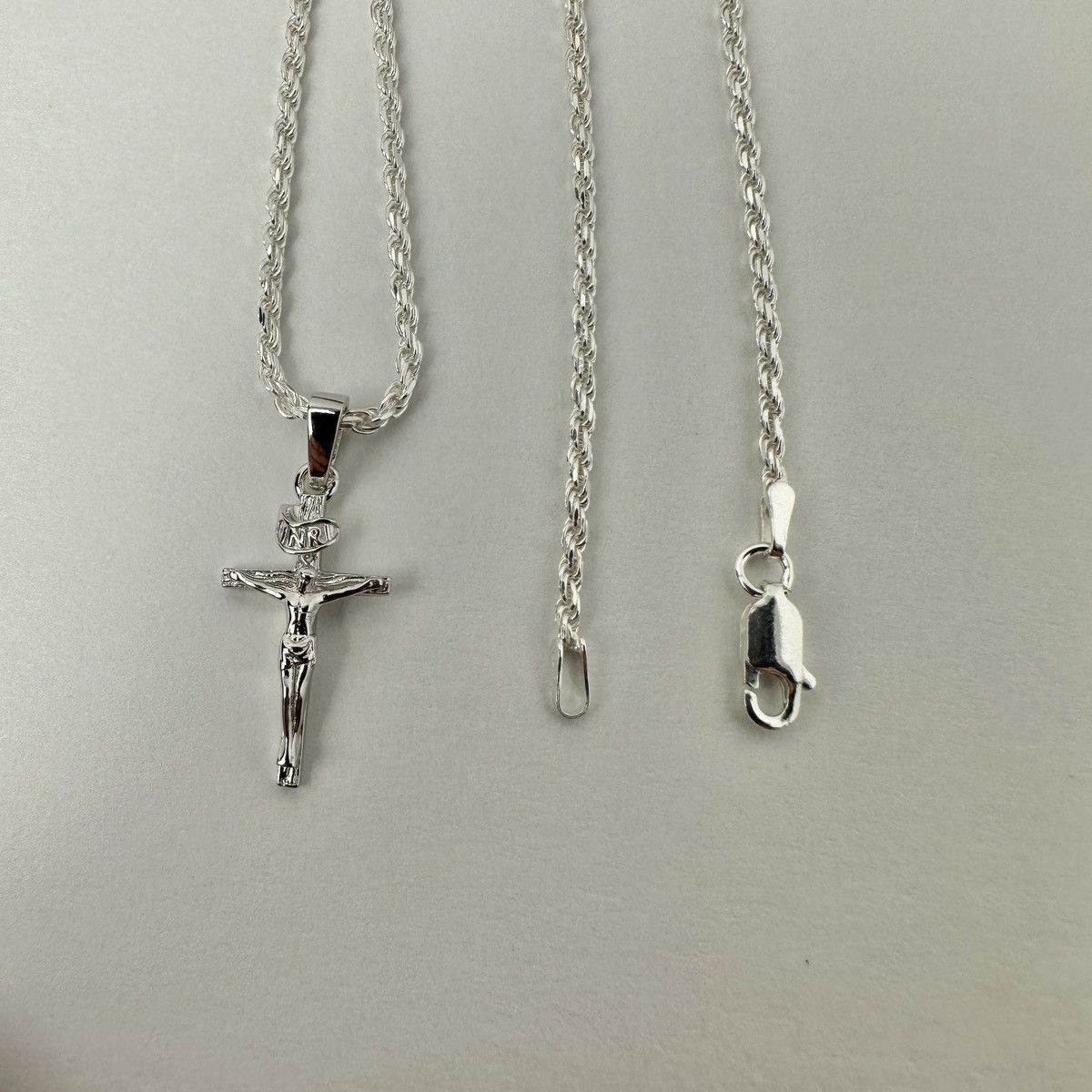 Jewelry Solid .925 Sterling Silver Rope Chain And Cross Set 2mm 22” Size ONE SIZE - 4 Thumbnail