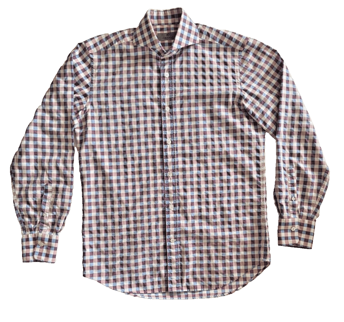 Canali Canali Men's M Button Down Gingham Check Purple Blue Cream Size US M / EU 48-50 / 2 - 1 Thumbnail