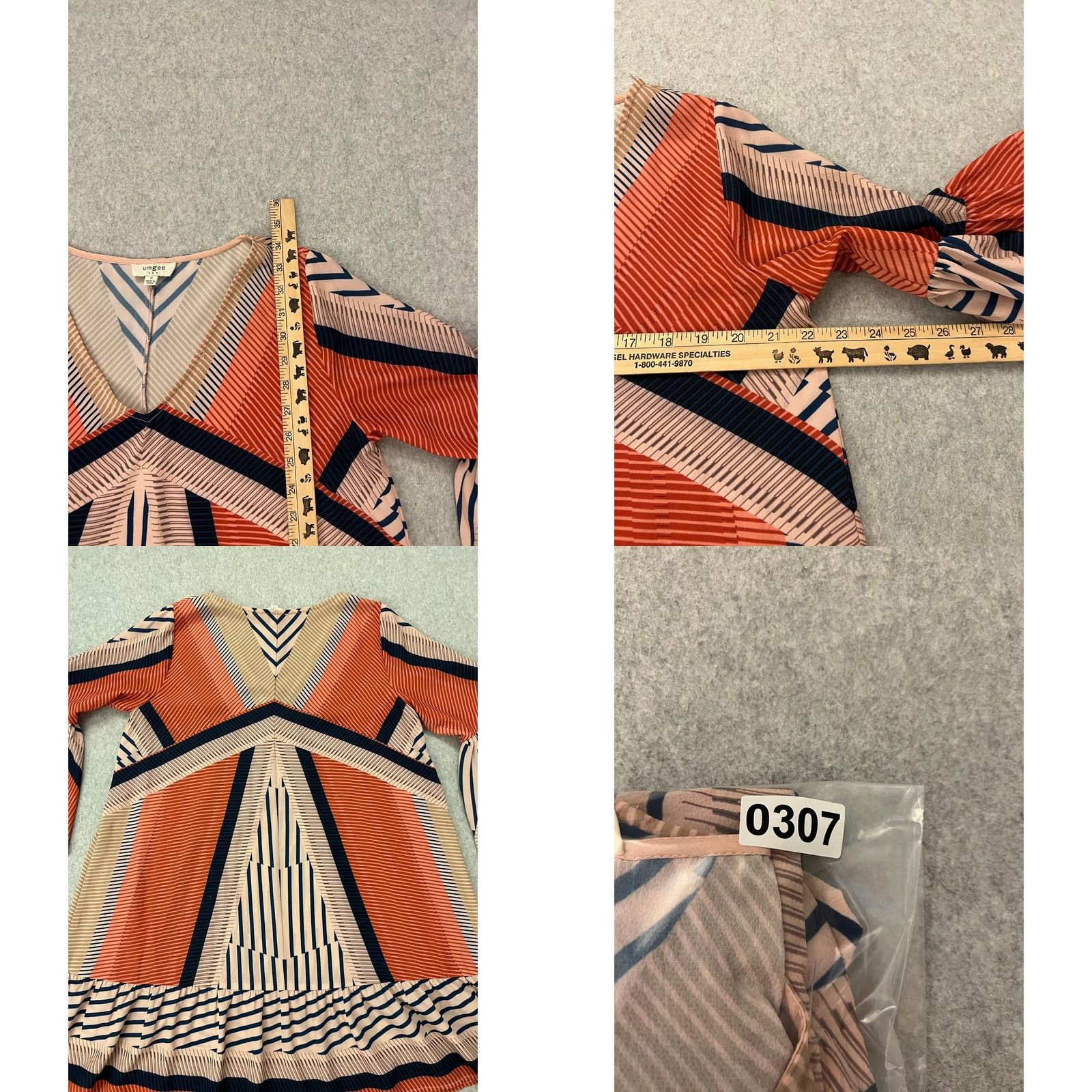 Bell Umgee Blouse Womens S Bell Sleeve Pinstripe Ruffled Multicolor Fall Spring Summer Winter Flowy V-Neck Size S / US 4 / IT 40 - 9 Thumbnail