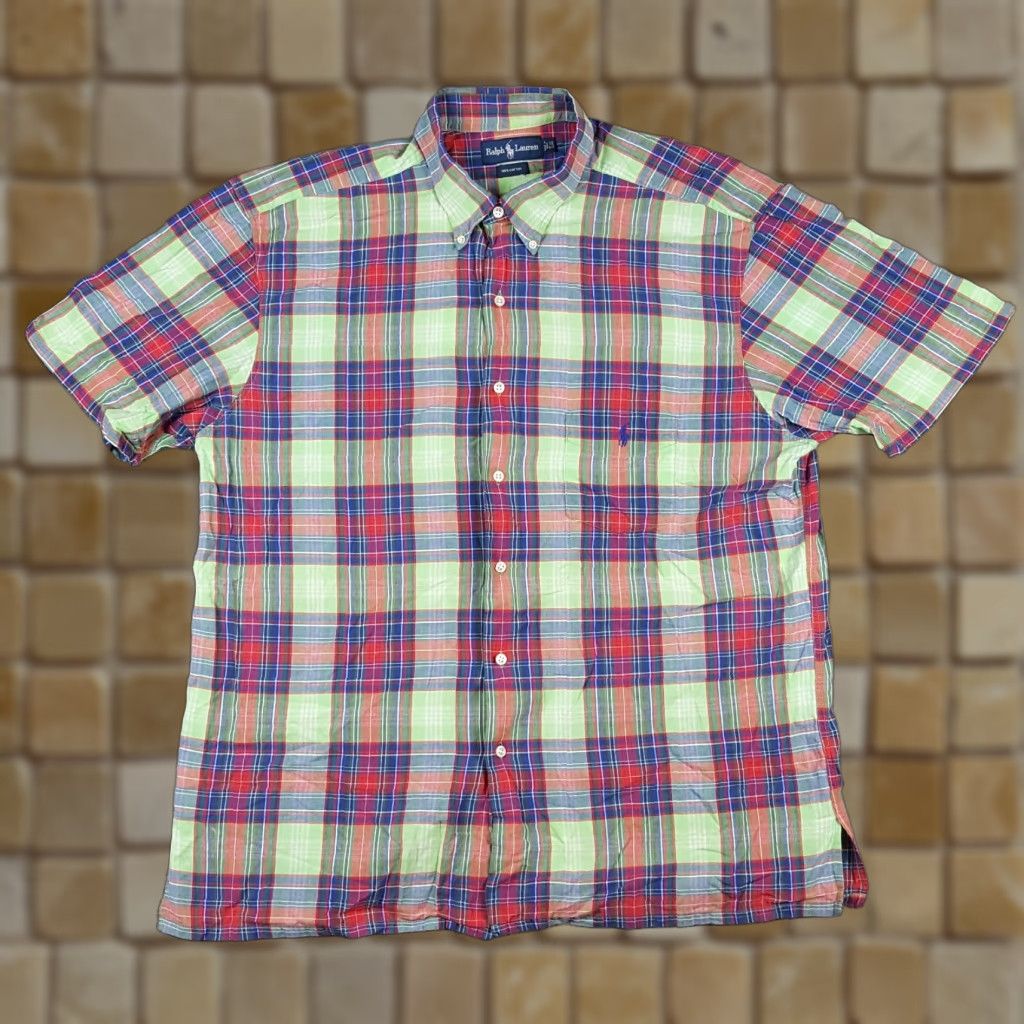Ralph Lauren VINTAGE Ralph Lauren Plaid Shirt Mens Size 1X Short Sleeve Button-Down Preppy Madras 90s Classic Workwear Polo Pony Logo Mens Size US XL / EU 56 / 4 - 1 Thumbnail