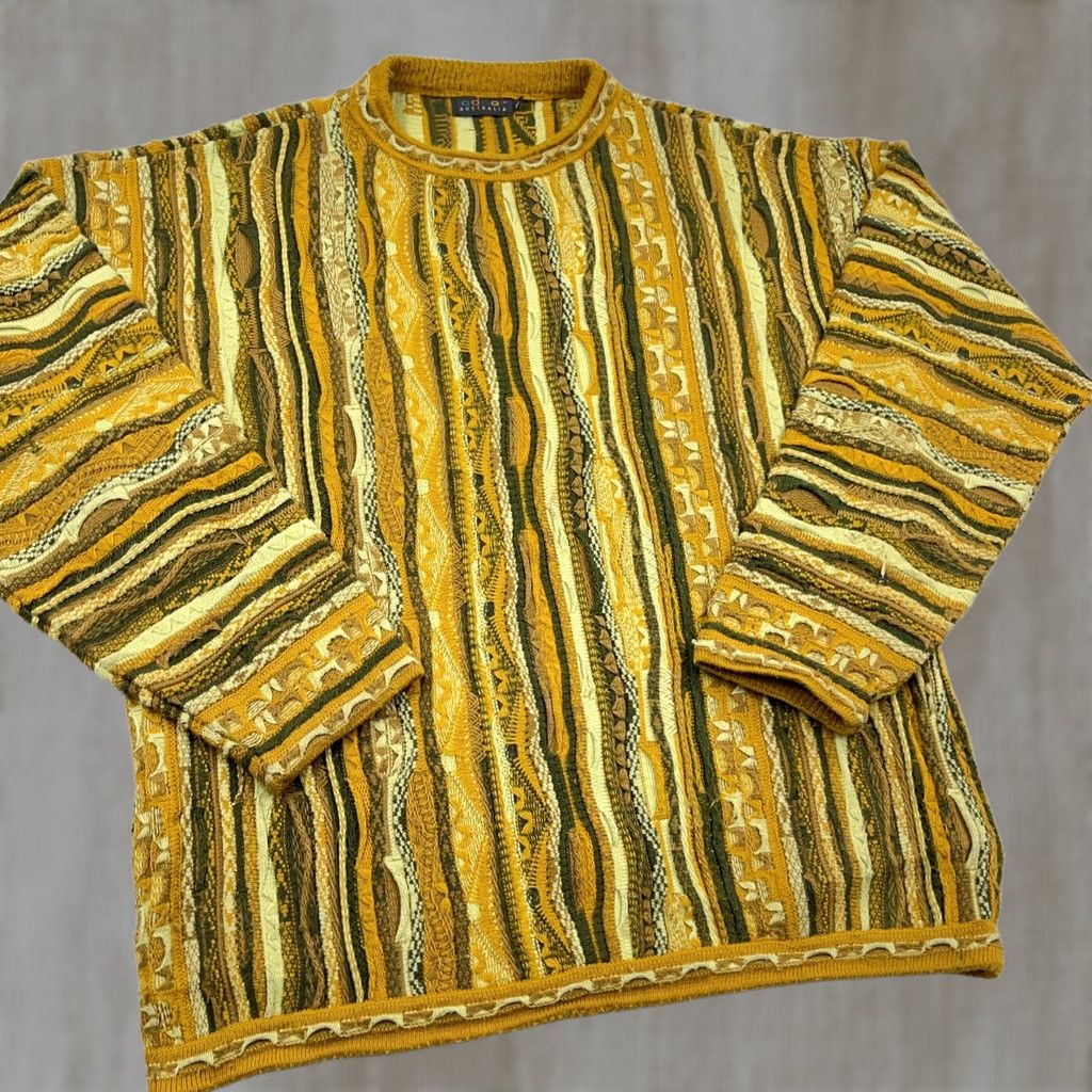 Coogi VINTAGE COOGI Sweater Men XL Yellow 3D Knit Textured Biggie Cosby Grandpa 90s Shirt Men XL Yellow Hip Hop 90s Mens Size US XL / EU 56 / 4 - 1 Thumbnail
