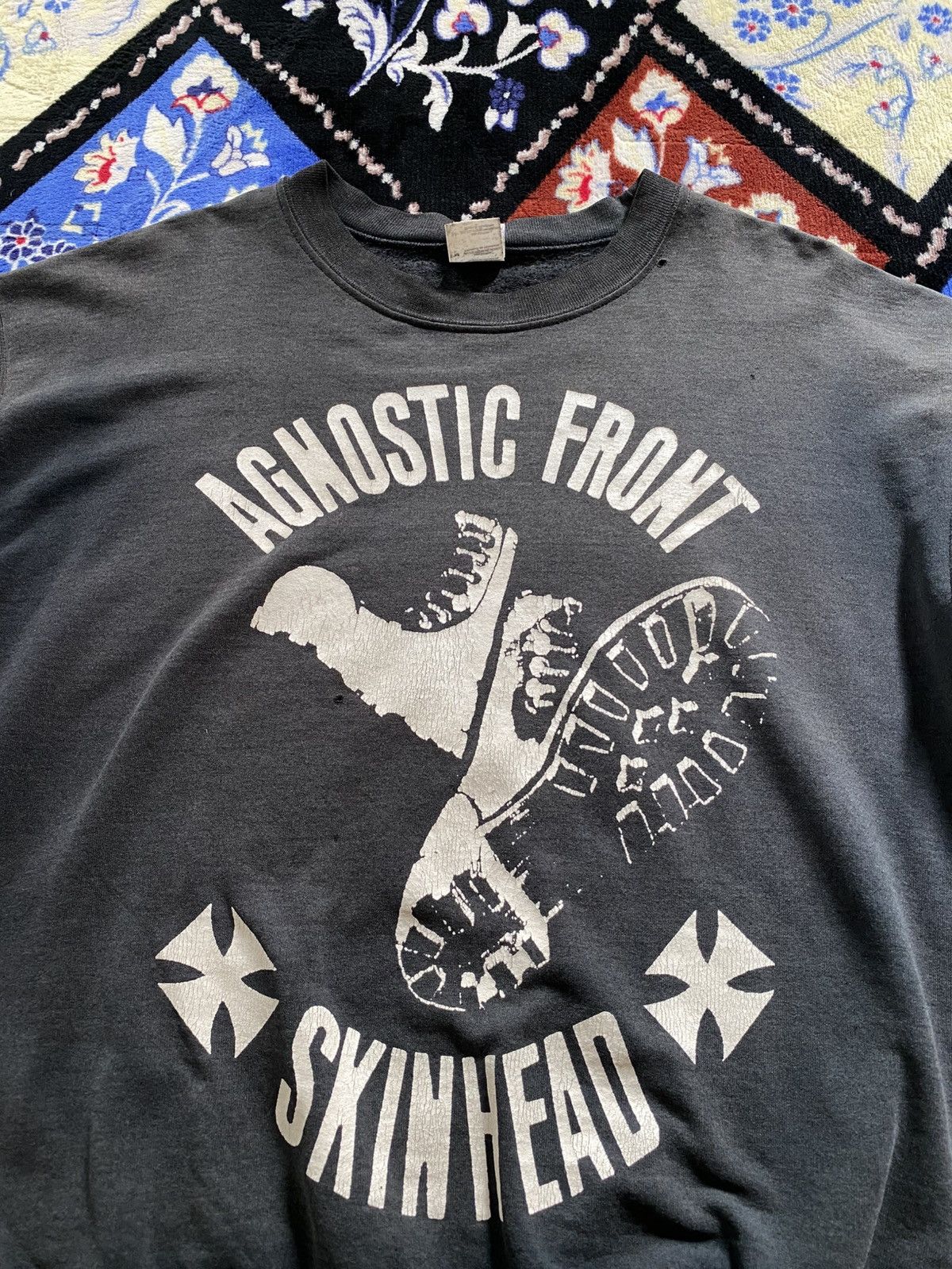 Band Tees 00s Agnostic Front Skinhead Sweatshirt Sunfaded Thrashed Size US M / EU 48-50 / 2 - 4 Thumbnail