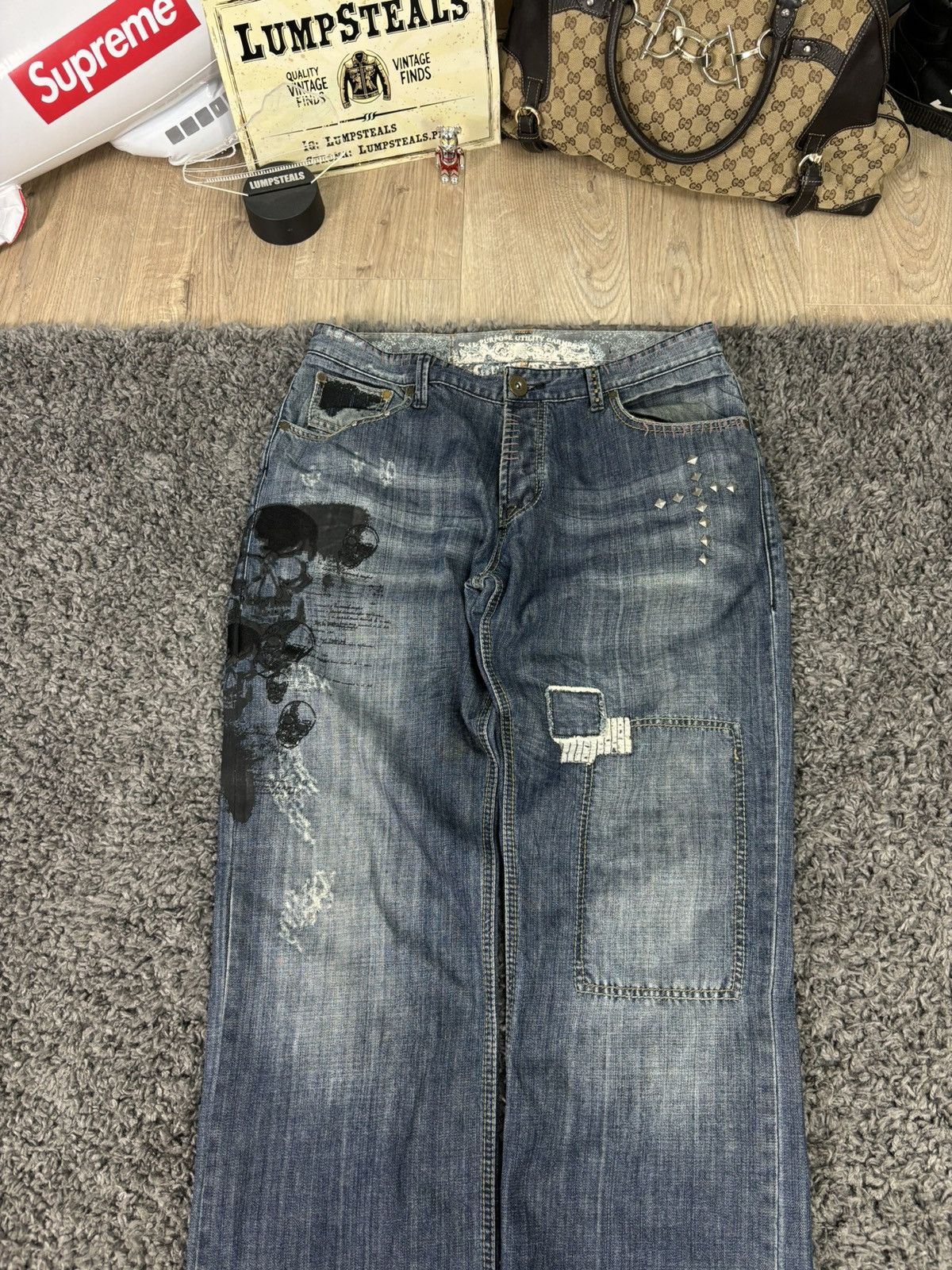 Japanese Brand 00s Japanese Faded Distressed Wideleg Baggy Denim Pants Y2K Size US 34 / EU 50 - 5 Thumbnail
