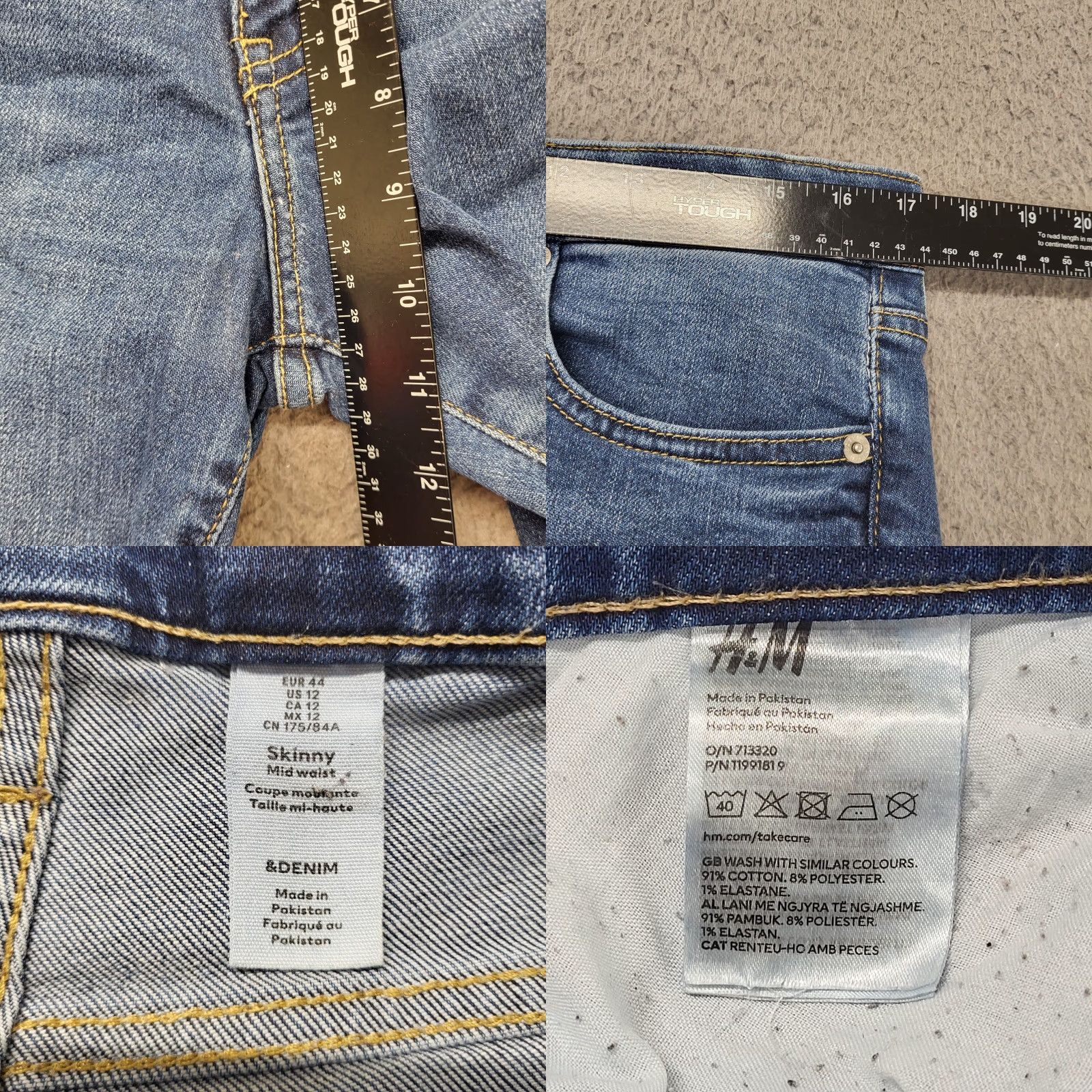 H&M H&M Jeans Women Blue Denim Skinny Slim 12 Regular 5-Pocket Distressed Whiskered Medium Wash Bohemian 90s City Size 34" / US 12 / IT 48 - 8 Thumbnail