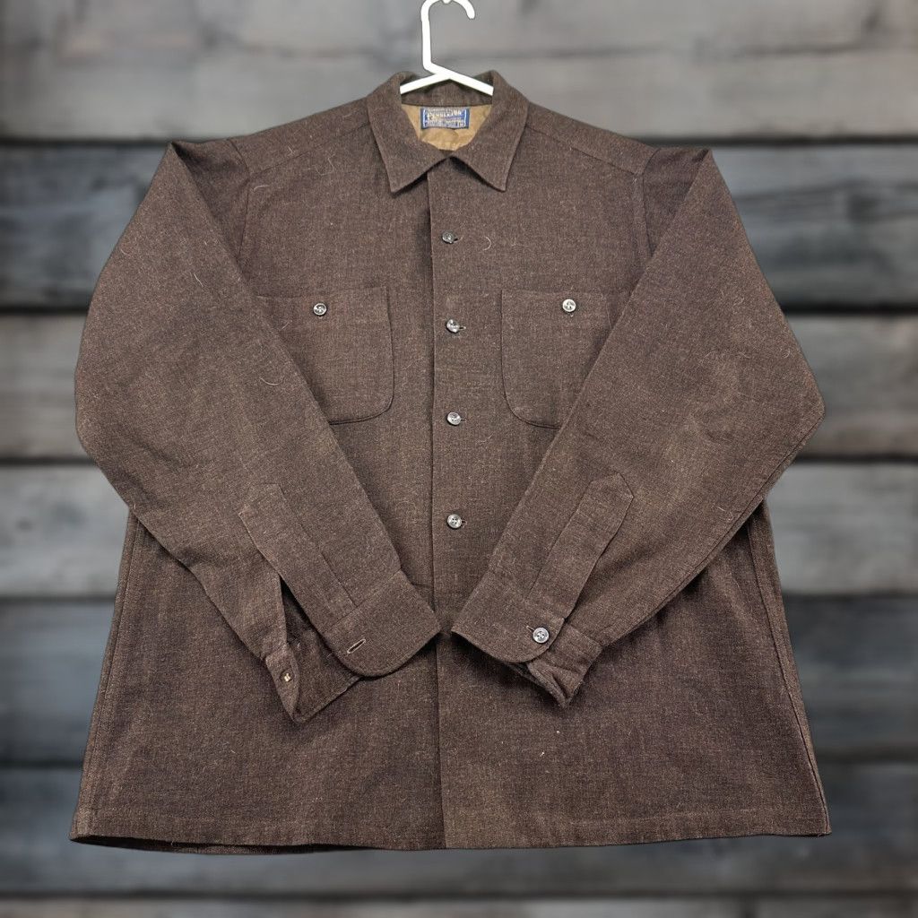 Pendleton VINTAGE Pendleton Shirt Mens M Brown Button-Up Wool Board Loop Collar Solid 60s Size US M / EU 48-50 / 2 - 1 Thumbnail