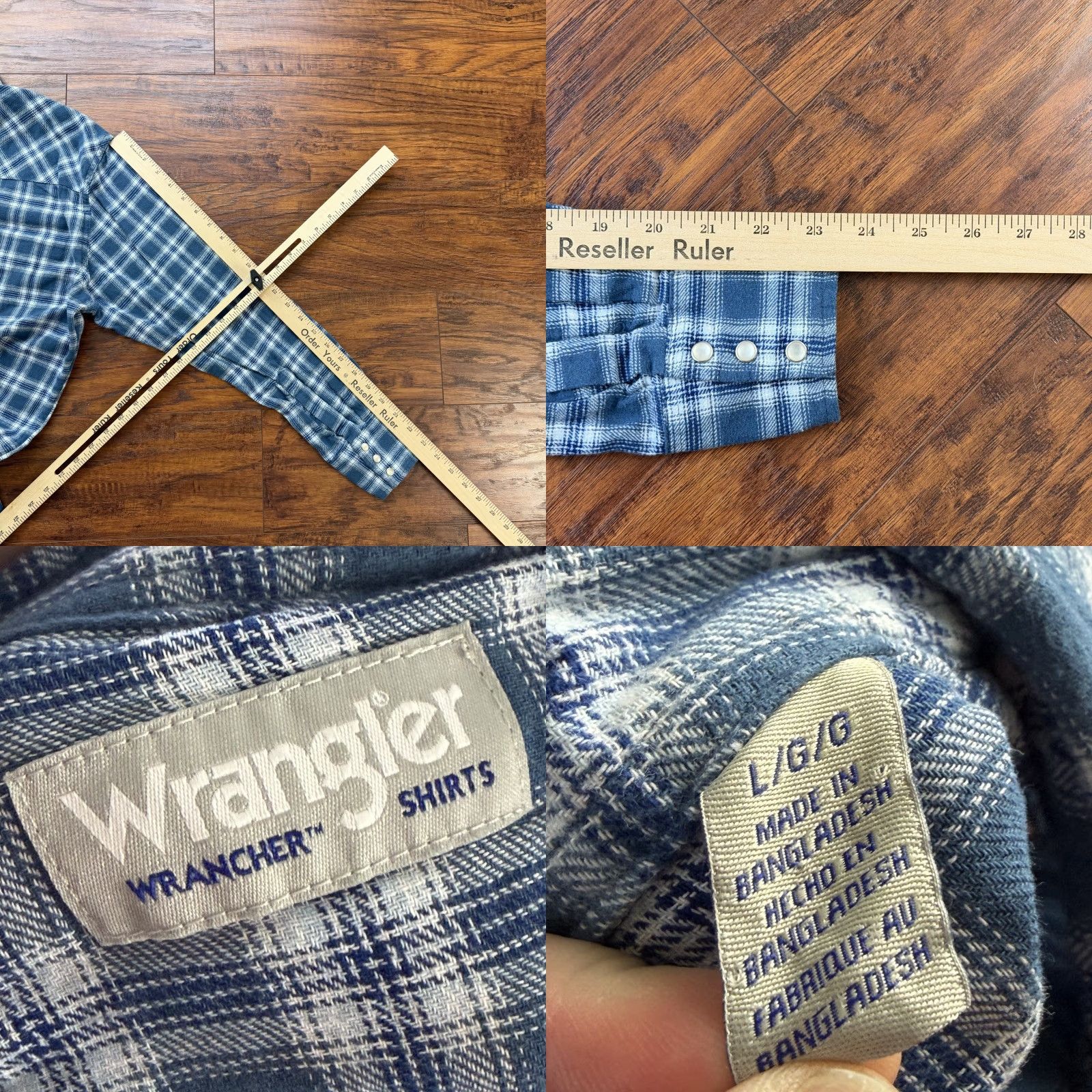 Wrangler VINTAGE Wrangler Shirt Mens L Blue Plaid Flannel Pearl Snap Long Sleeve Cotton Wrancher Size US L / EU 52-54 / 3 - 8 Thumbnail
