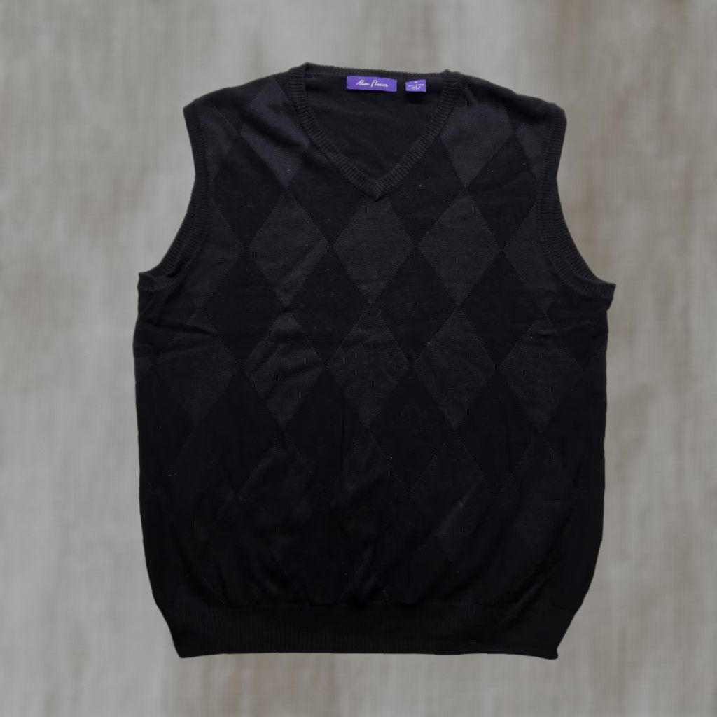 Vintage Alan Flusser Golf Black Argyle Sleeveless Vest V-Neck Pullover Sweater XL Men Size US XL / EU 56 / 4 - 1 Thumbnail