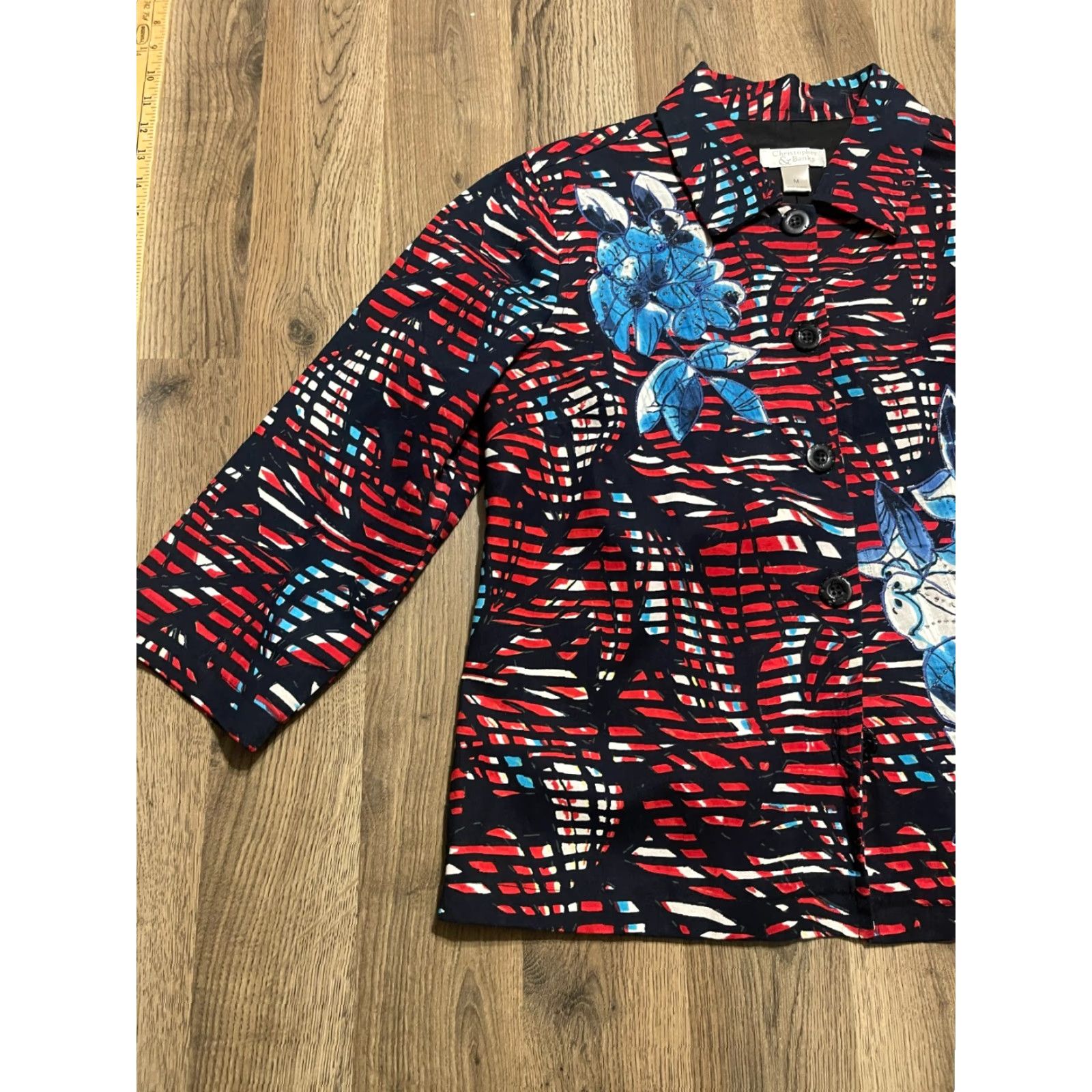 Vintage Christopher & Banks Shirt, Women's Medium, Button-Up, Red Blue, Allover Print, Casual, Fall Spring Summer, Women, Regular Fit Size M / US 6-8 / IT 42-44 - 3 Thumbnail
