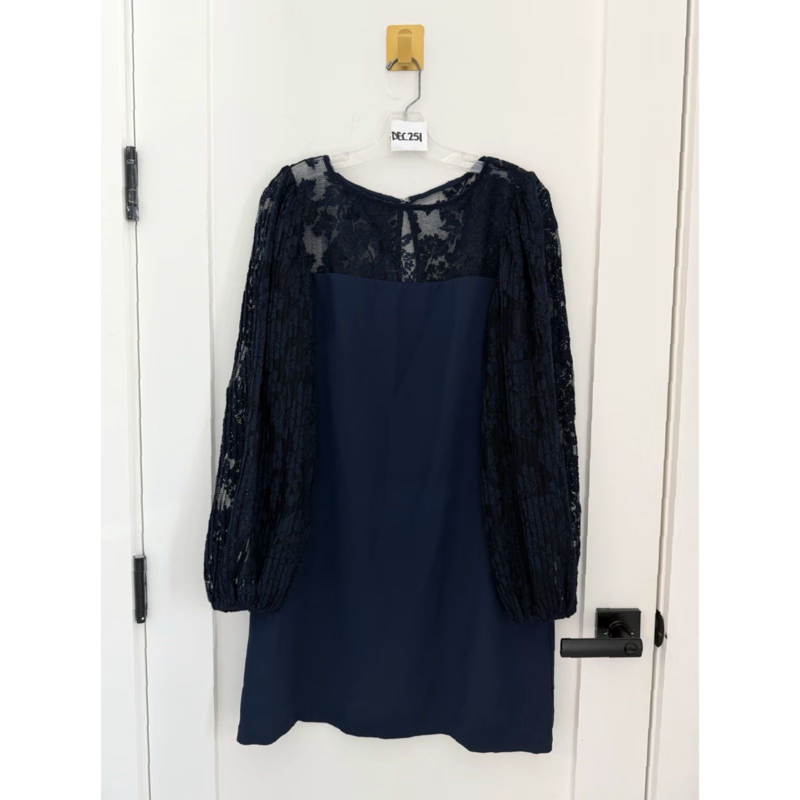 VINTAGE White House Black Market Dress Short Blue 10 Long Sleeve Balloon  Shift Party Womens
