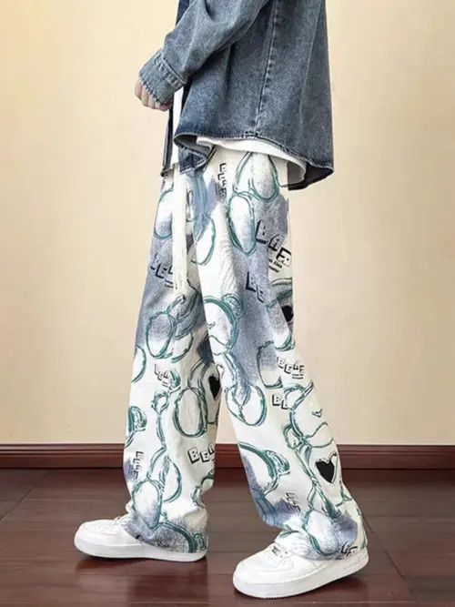 VIBE Street hip-hop tie-dye bear print graffiti overalls Size US 32 / EU 48 - 6 Thumbnail
