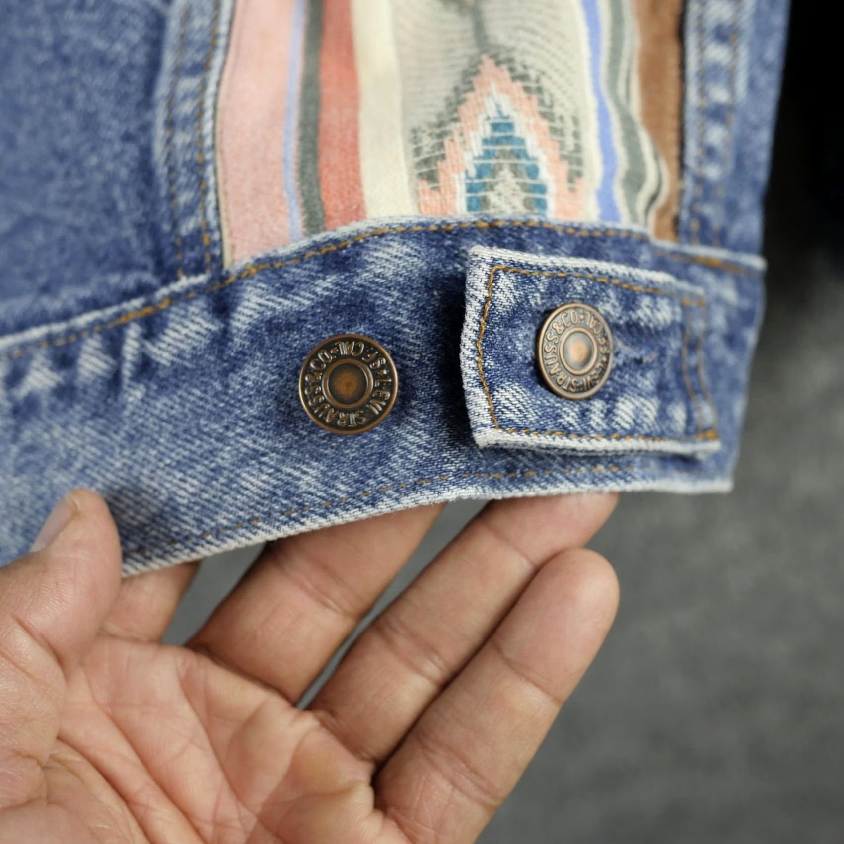 Levi's VINTAGE Levi's Jacket Mens M Blue Denim Southwestern Aztec Bomber Trucker 90 Size US M / EU 48-50 / 2 - 7 Thumbnail