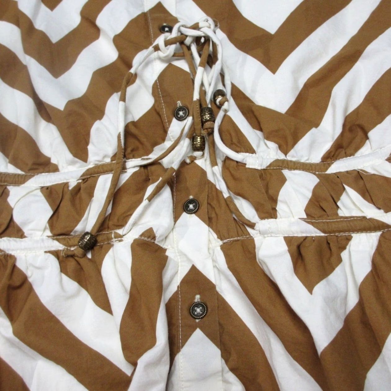 Anthropologie Maeve Shirt Dress Womens 1X Brown Geometric Chevron Sleeveless Midi Drawstring Size XL / US 12-14 / IT 48-50 - 3 Thumbnail