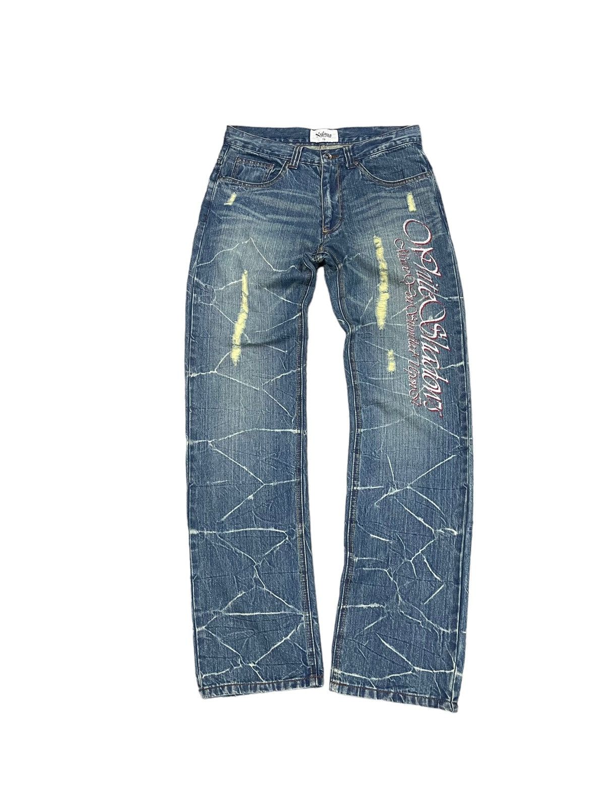 Image of Vintage Nylaus Clothing Distressed Flared Jeans in Blue, Men's (Size 31)