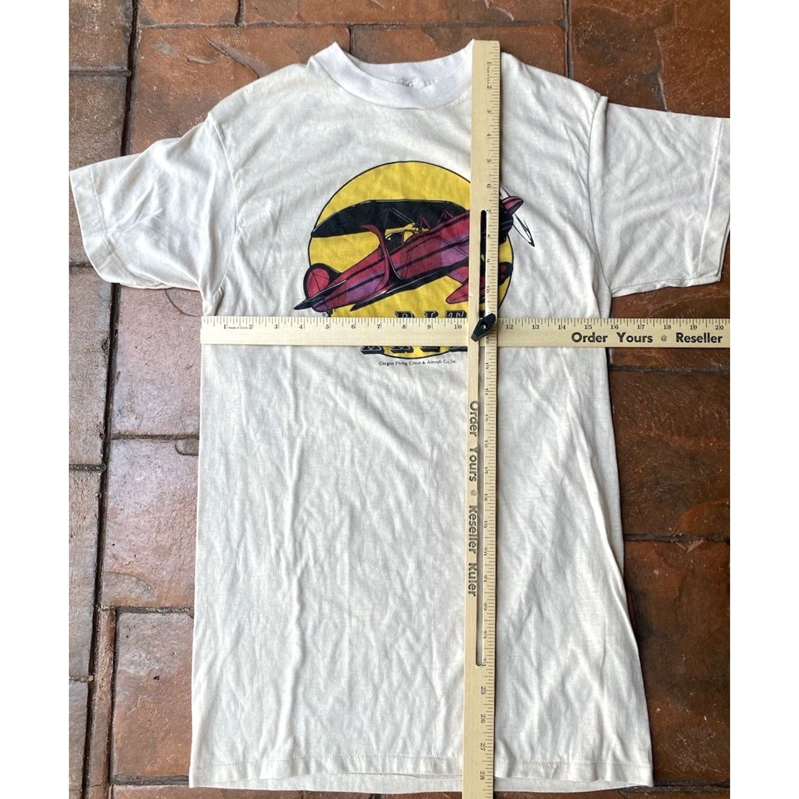 Area VINTAGE Boeing Stearman Pitt Area Oregon Circus T-Shirt XL Beige Cotton Logo Men Crew Neck Short Sleeve 80s 90s Size US XL / EU 56 / 4 - 4 Thumbnail