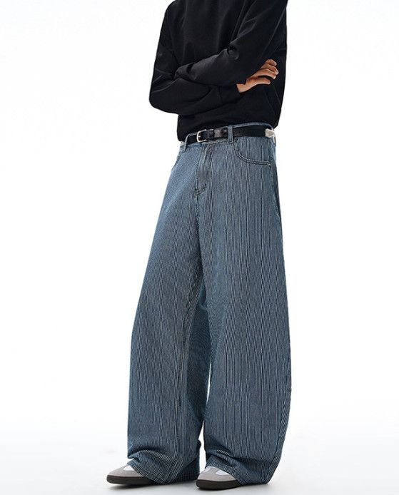 Japanese Brand American high-street retro pinstripe curved loose jeans Size US 32 / EU 48 - 3 Thumbnail