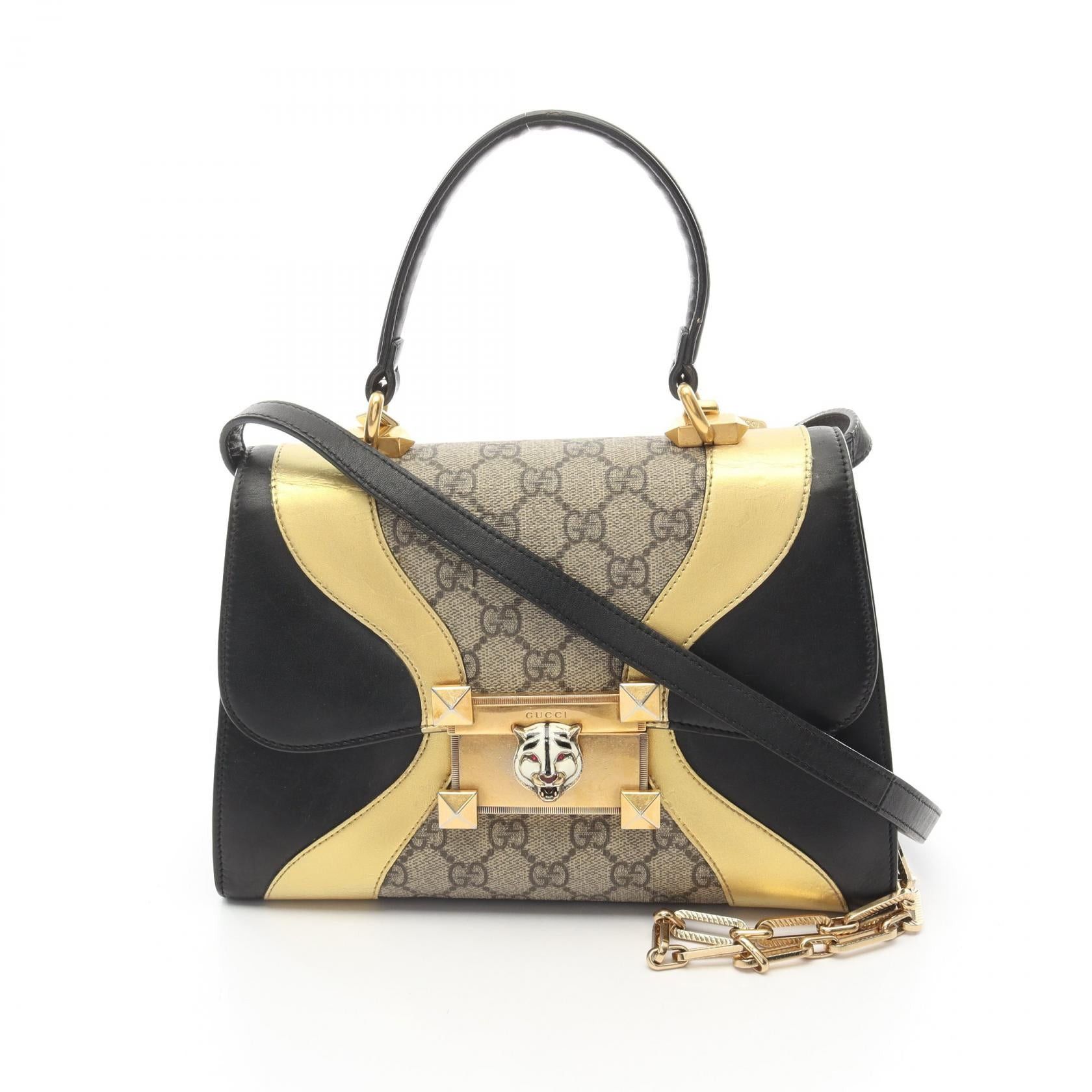Gucci Gucci Ojiride Gg Supreme Handbag Leather Beige Black Gold Size ONE SIZE - 1 Thumbnail