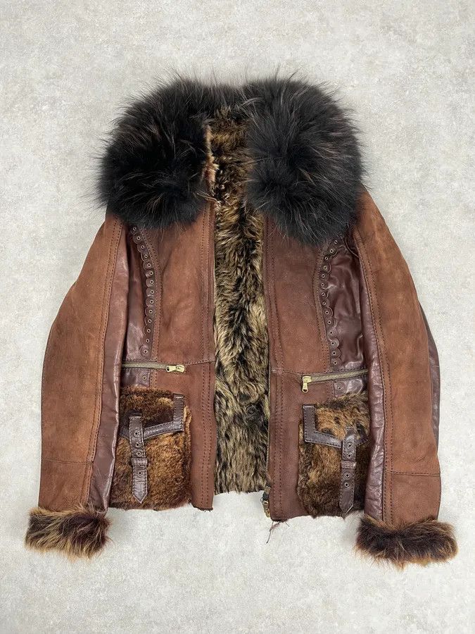 Roberto Cavalli 2000s Roberto Cavalli Brown Fur Leather Jacket Size S / US 4 / IT 40 - 4 Thumbnail