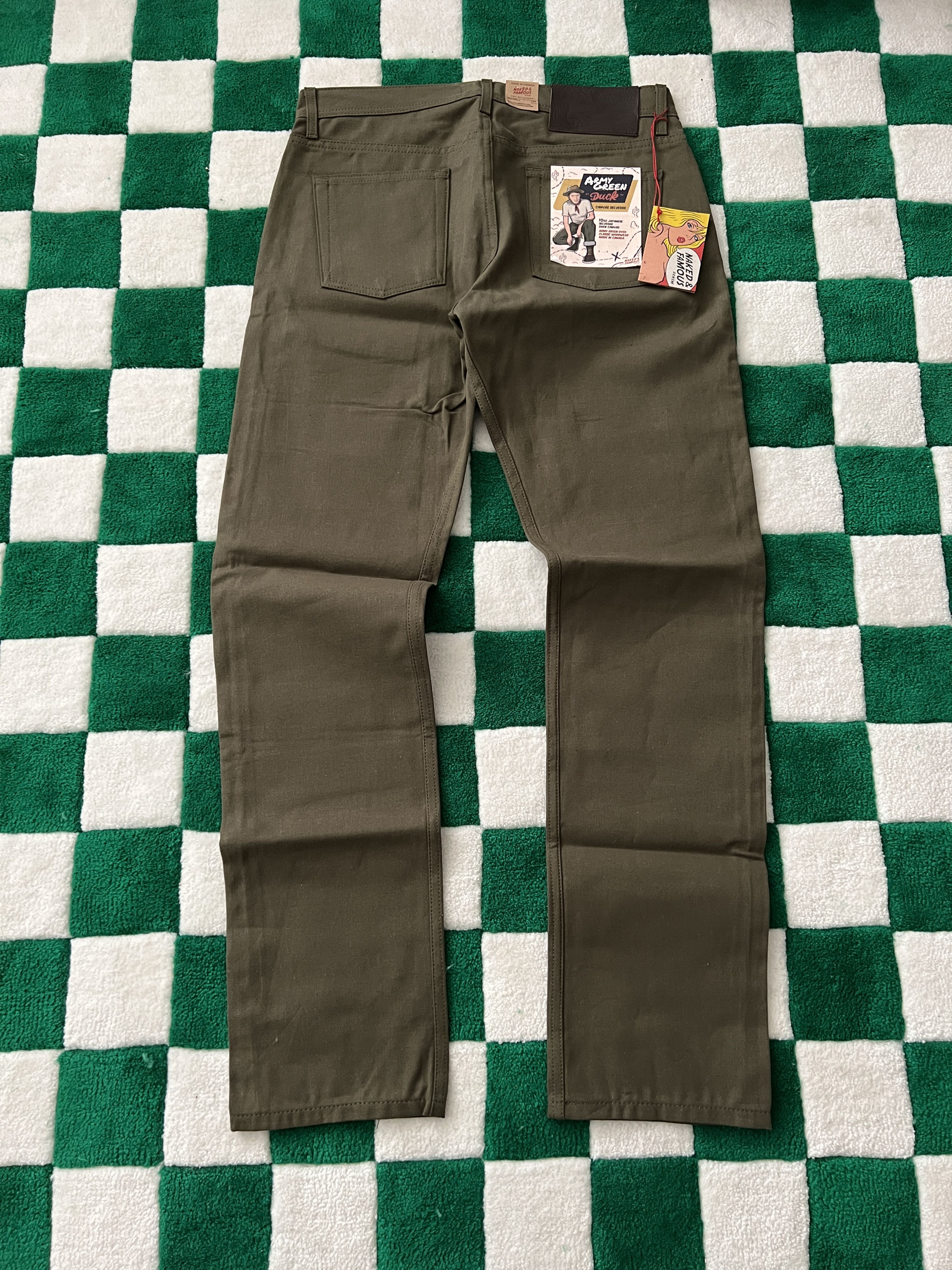 New Naked & Famous Army Green Duck Canvas Selvedge Denim