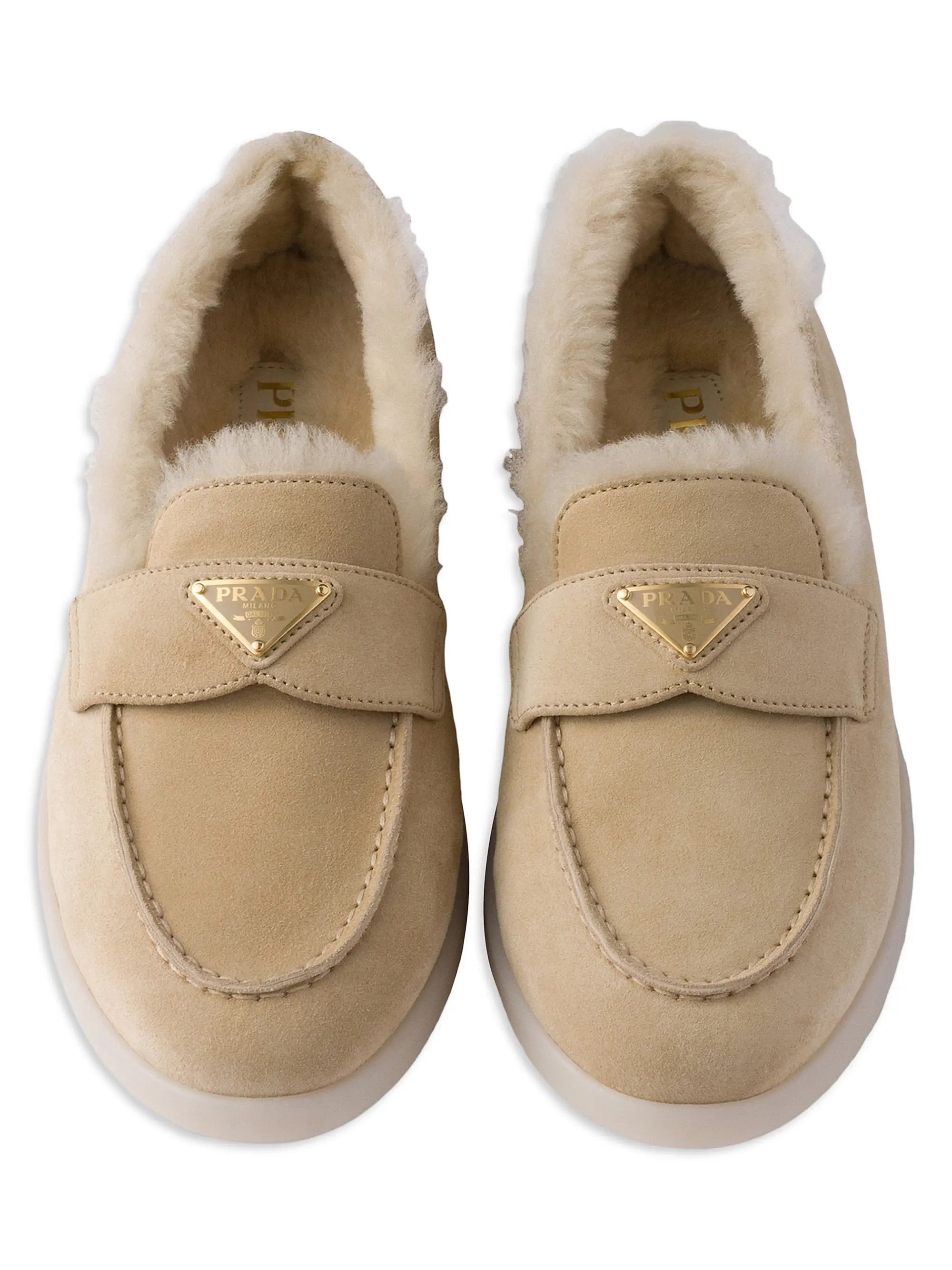 Prada o1la1rc1a0226 Suede and Shearling Loafers in Beige Size US 11 / EU 44 - 3 Thumbnail