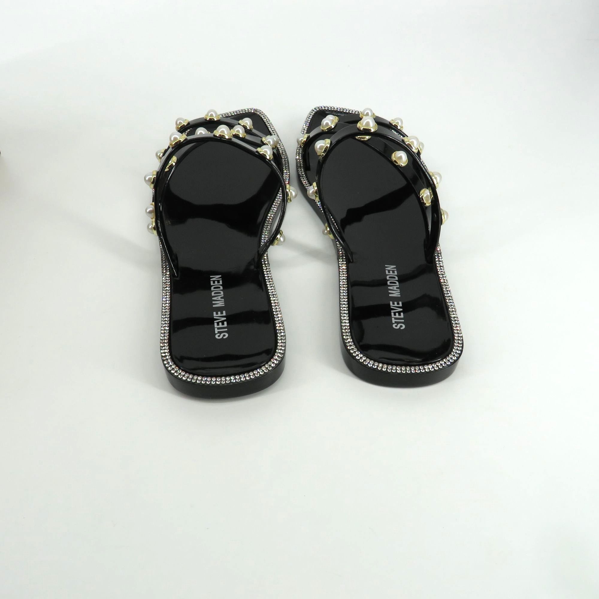 Steve Madden Steve Madden Black Strappy Sandals W/ Faux Pearls & Rhinesto Size US 7 / IT 37 - 5 Thumbnail