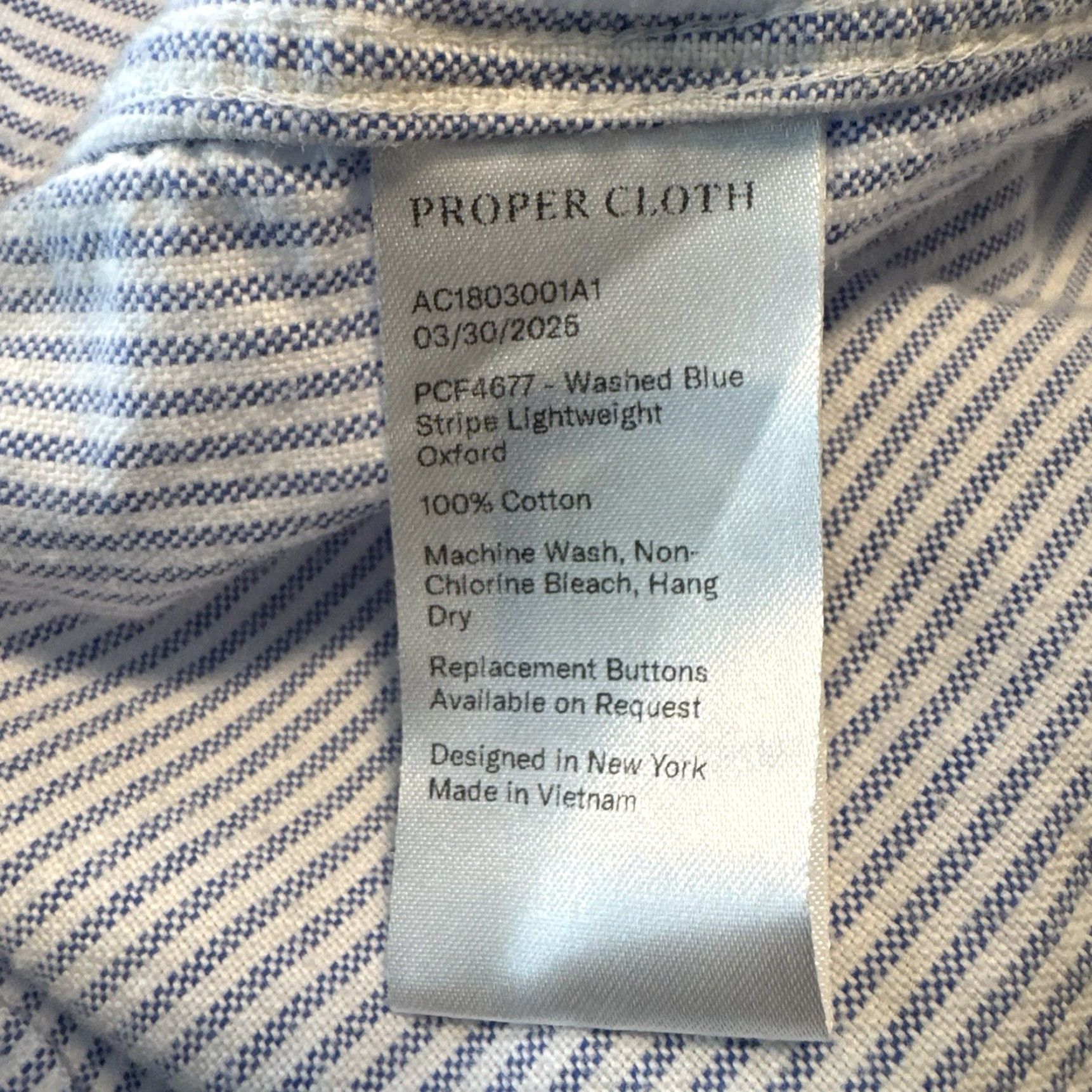 Proper Cloth Proper Cloth Button Shirt 19/34 Washed Blue Stripe Lightweight Cotton Oxford Shirt Men Long Sleeve Button-Up Size US XXL / EU 58 / 5 - 7 Thumbnail