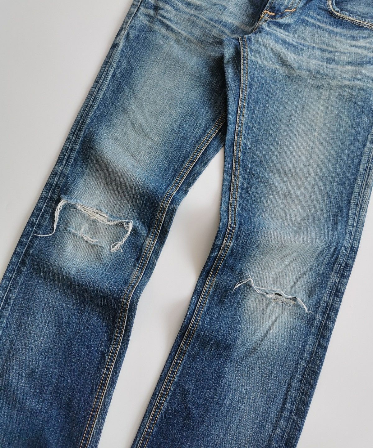 Edwin Edwin Blue Trip Leather Trim Distressed Jeans Size 29" - 3 Thumbnail