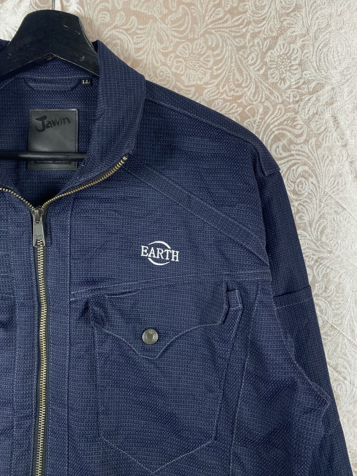 Japanese Brand Jawin EARTH Navy Utility Workwear Full Zip Textured Fabric Size US L / EU 52-54 / 3 - 8 Thumbnail