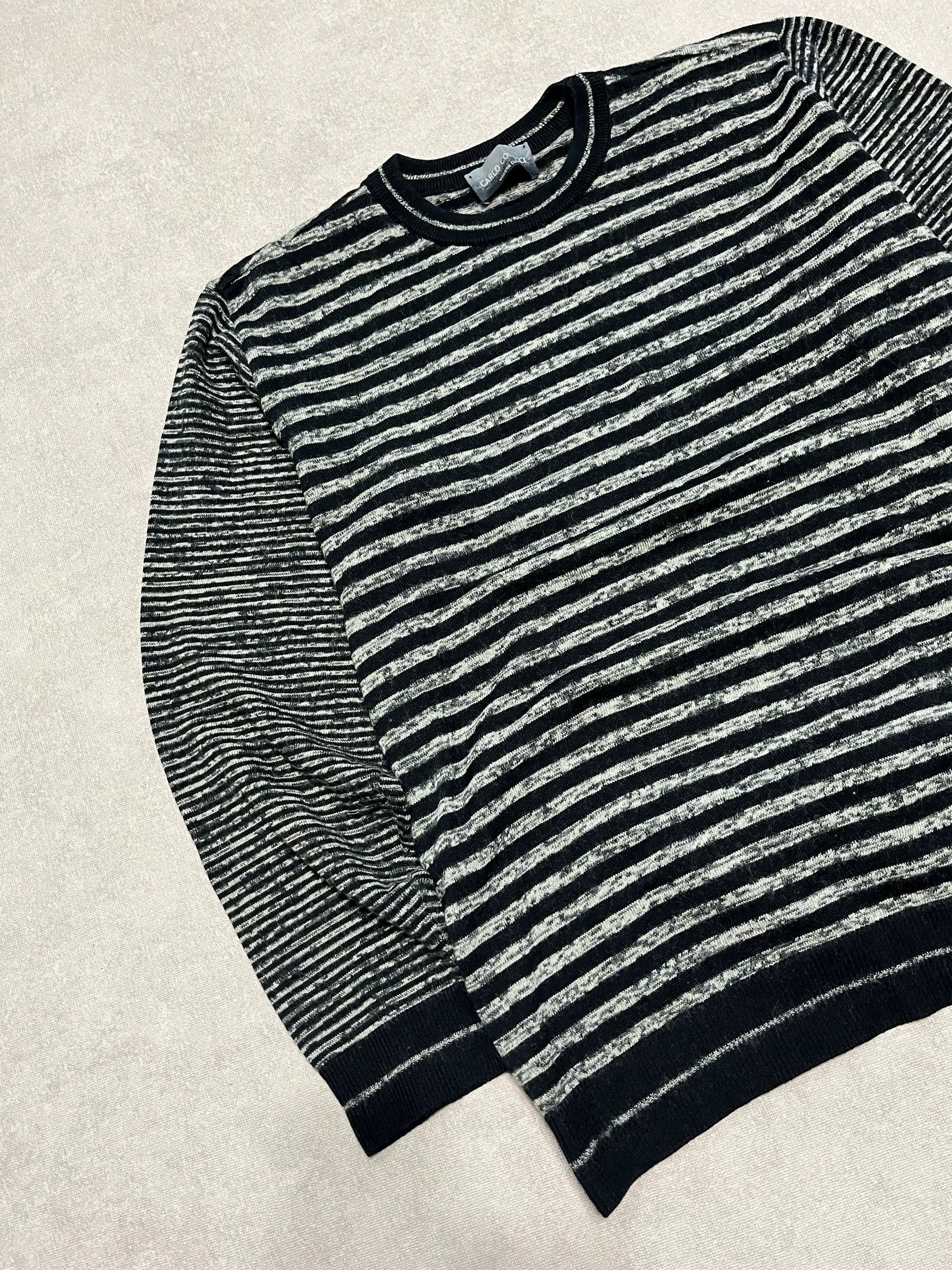 Carlo Colucci Carlo Colucci Mens Sweater Pullover Striped Black Vintage Size US XL / EU 56 / 4 - 4 Thumbnail