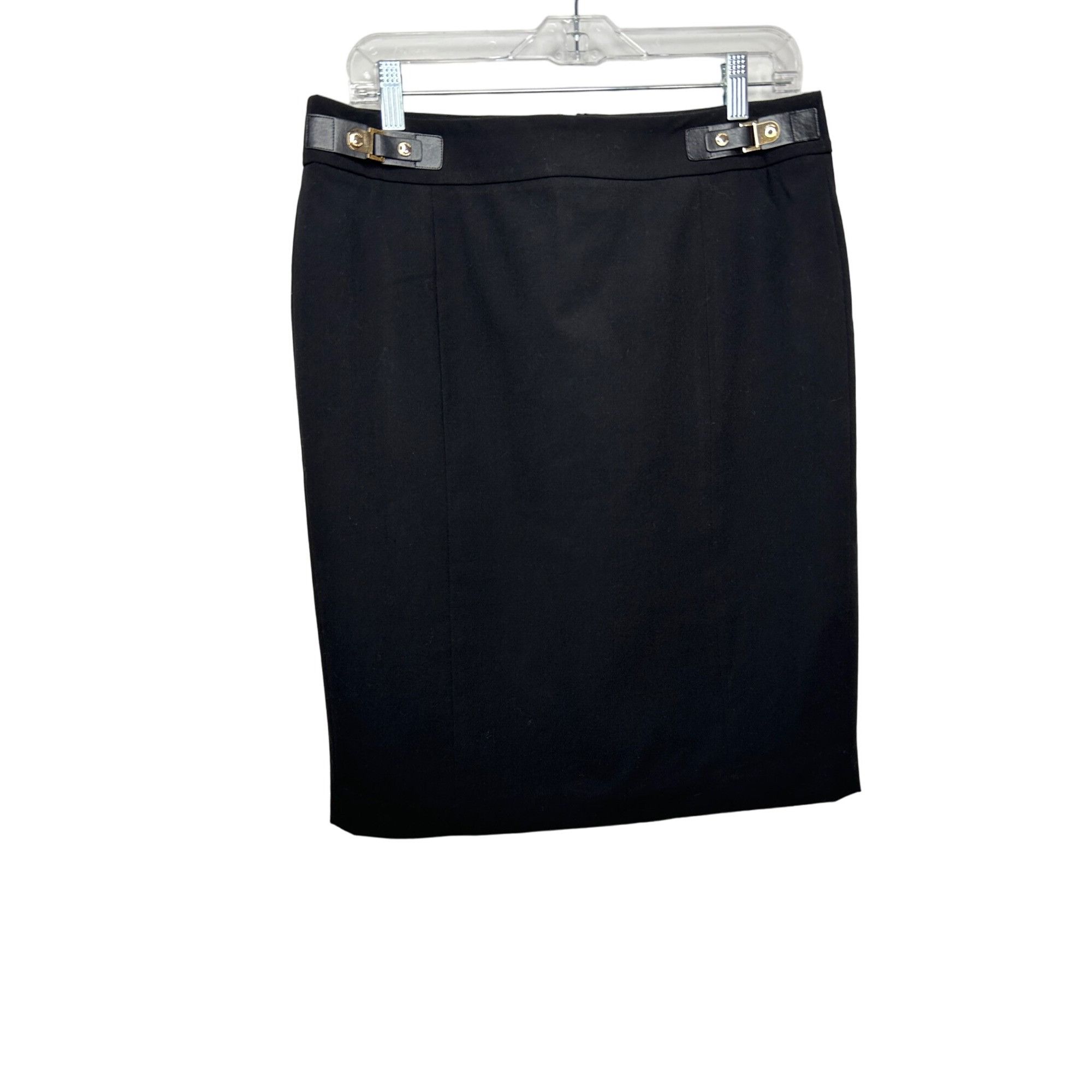 Calvin Klein Calvin Klein Black Pencil Skirt 10 Faux Leather Tabs Back Sl Size 32" / US 10 / IT 46 - 1 Thumbnail