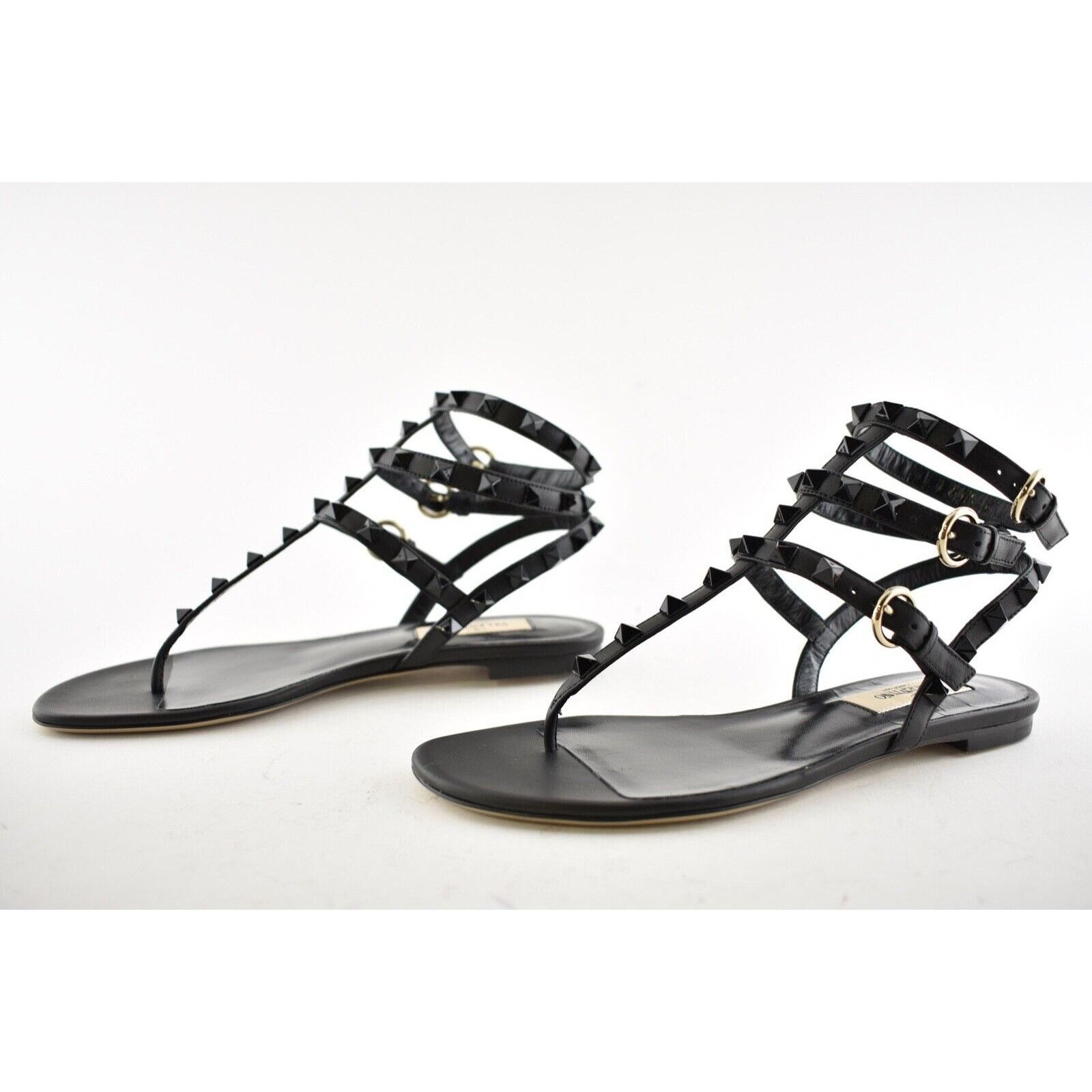 Valentino Valentino Rockstud So Black Leather Triple Ankle Strap Size US 5 / IT 35 - 10 Thumbnail