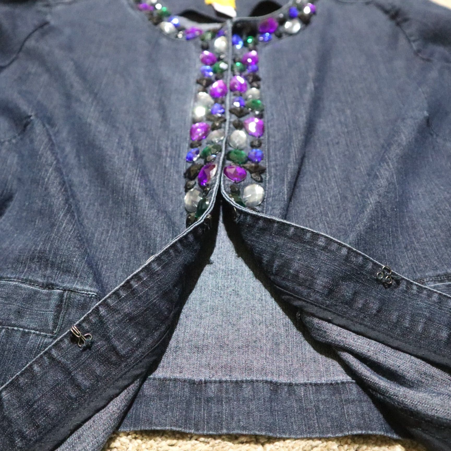 Vintage Ruby Rd. Denim Jacket Moonstruck Beaded Embellished Short Sleeve Casual Women 18 W Womens Jacket Beads 90s Cowboy Band Theme Size 40" / US 18 - 4 Thumbnail