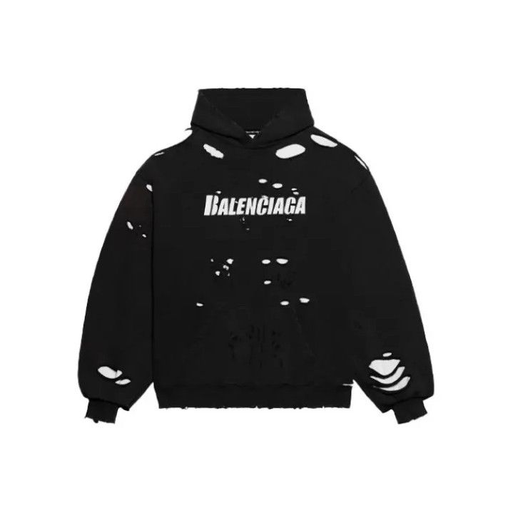 Balenciaga Balenciaga Distressed Black Hoodie for Men Size US XS / EU 42 / 0 - 1 Thumbnail