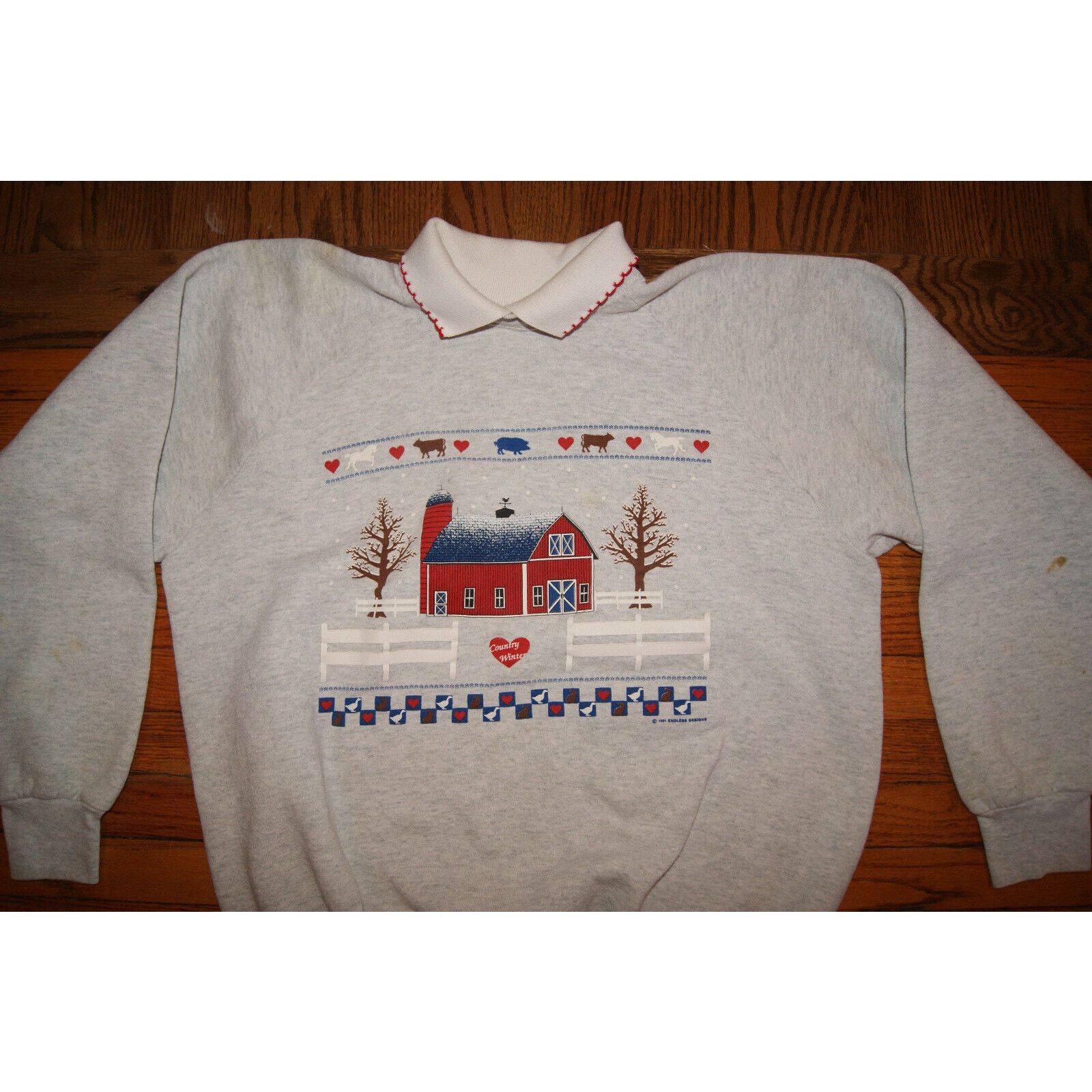 Fruit Of The Loom VTG Winter Barn Snow Womens XL Collar Sweatshirt USA Grandma Size XL / US 12-14 / IT 48-50 - 1 Thumbnail