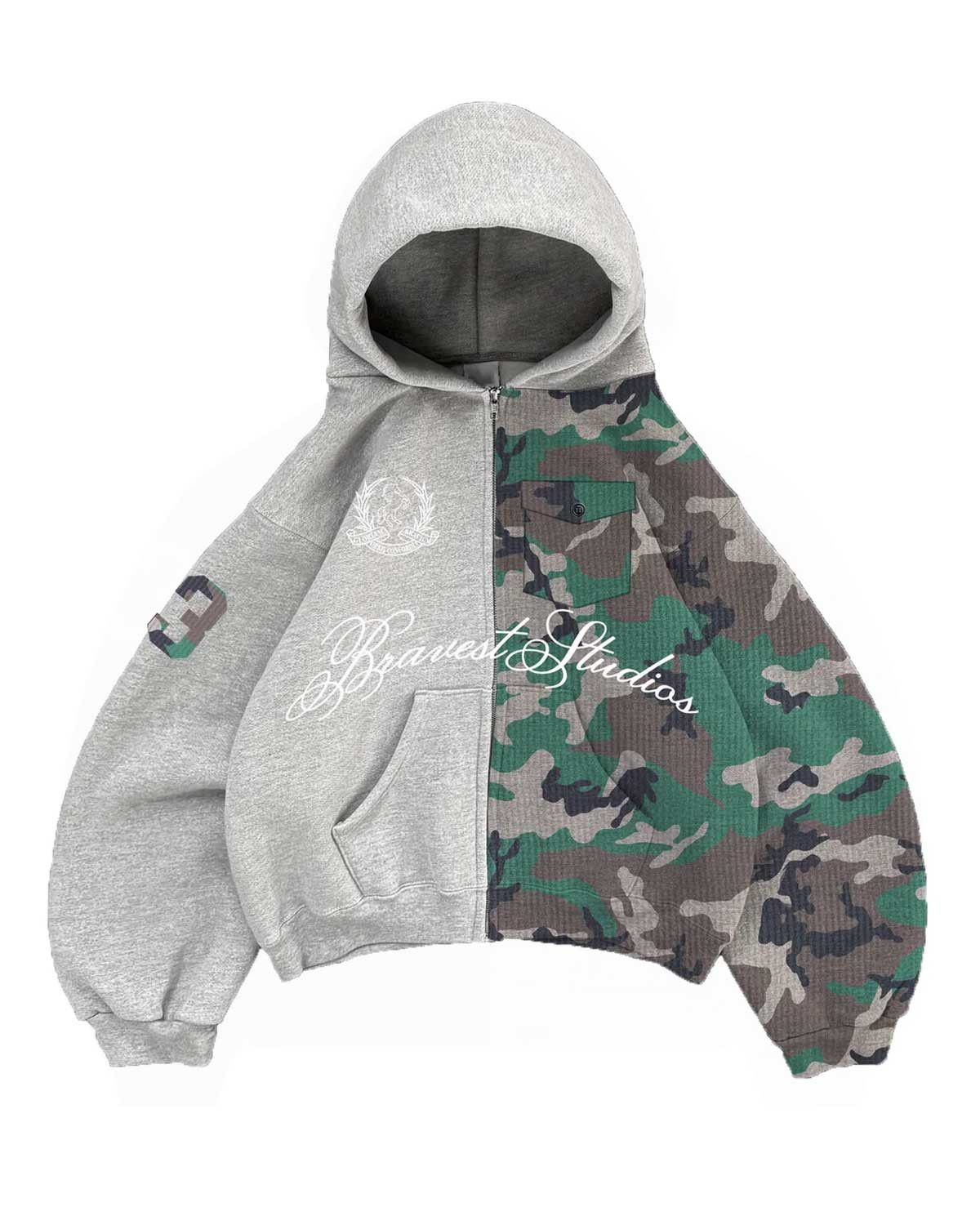 Bravest Studios Half Camo Zip Up Hoodie Grey Size US L / EU 52-54 / 3 - 1 Preview