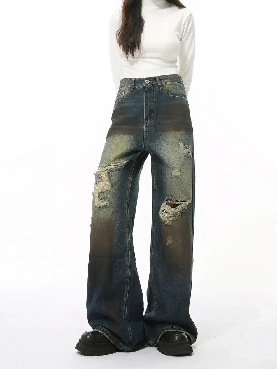 Japanese Brand Retro loose dirty dyed ripped jeans Size US 30 / EU 46 - 4 Thumbnail