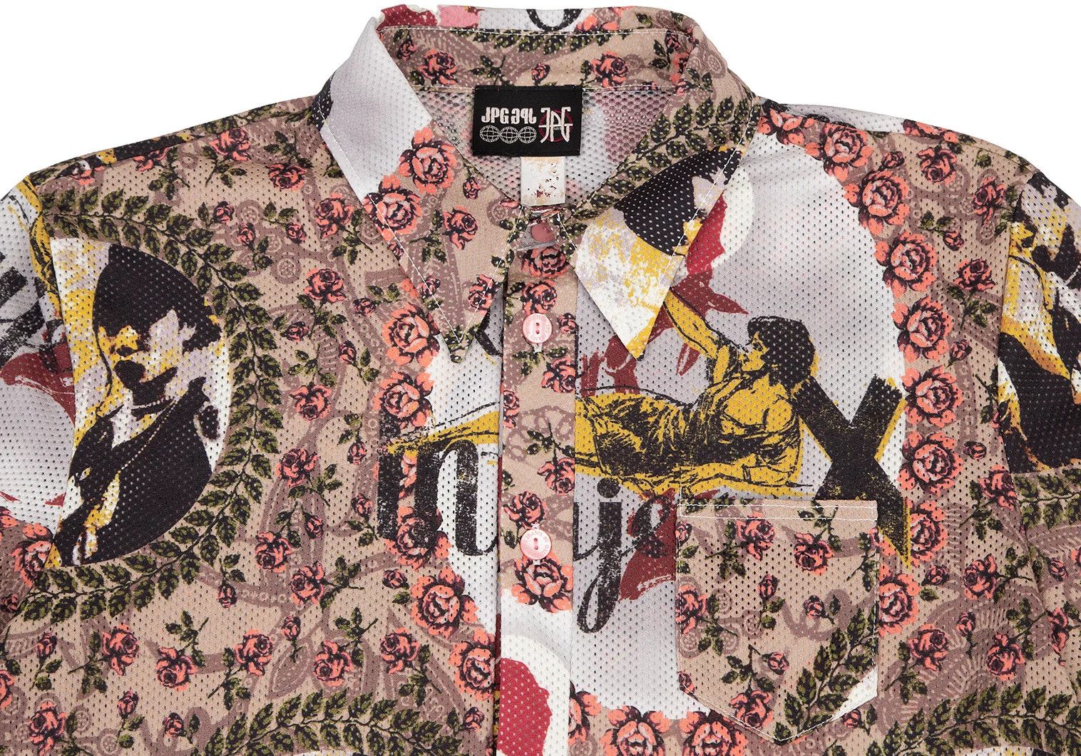 Jean Paul Gaultier Collage Print Poly Mesh Shirt in Mocha Multi Size 48 Size US M / EU 48-50 / 2 - 2 Thumbnail