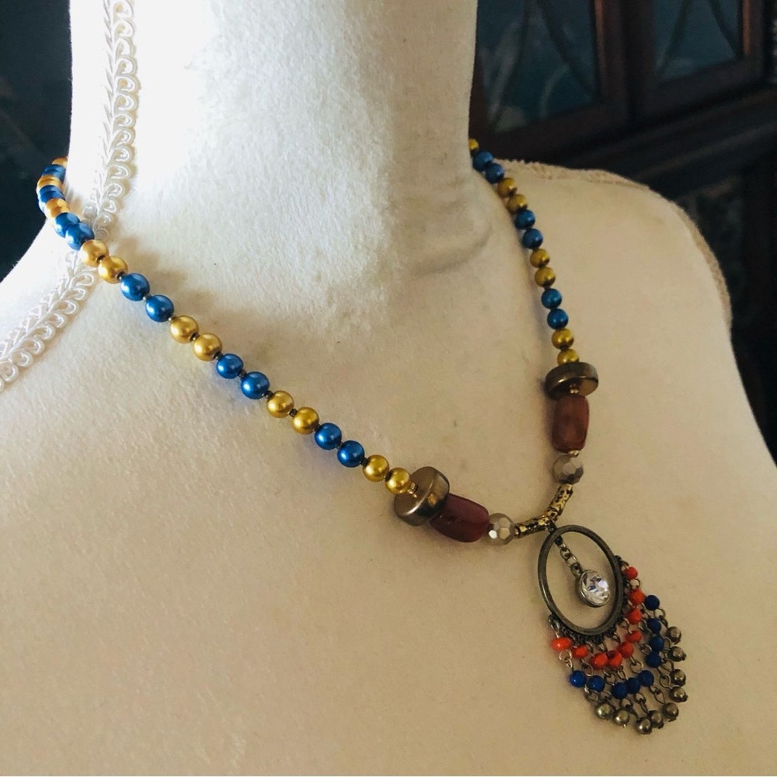 Handmade Handcrafted repurpose glass bead fringe Pearl necklace Size ONE SIZE - 3 Thumbnail
