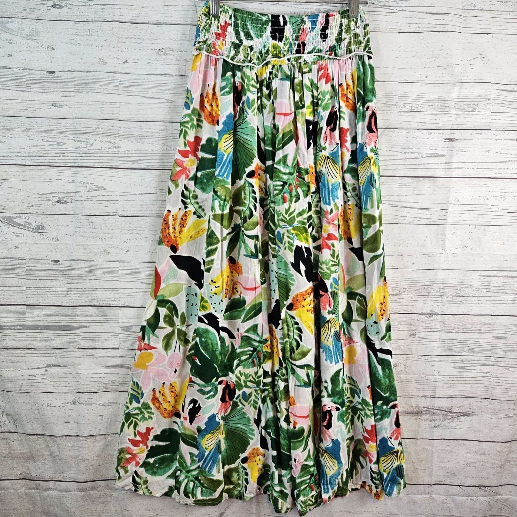 Vintage True Destinations Womens Wide Leg Cropped Pants XS Green Floral Birds Pattern Clothing Size 26" / US 2 / IT 38 - 3 Thumbnail