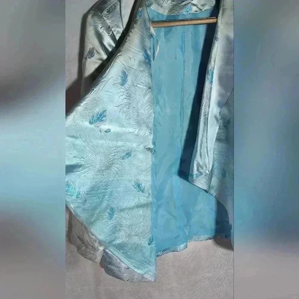 Vintage AS HRO blue satin floral pattern jacket sz 24 Size 4XL / US 24-26 - 4 Thumbnail