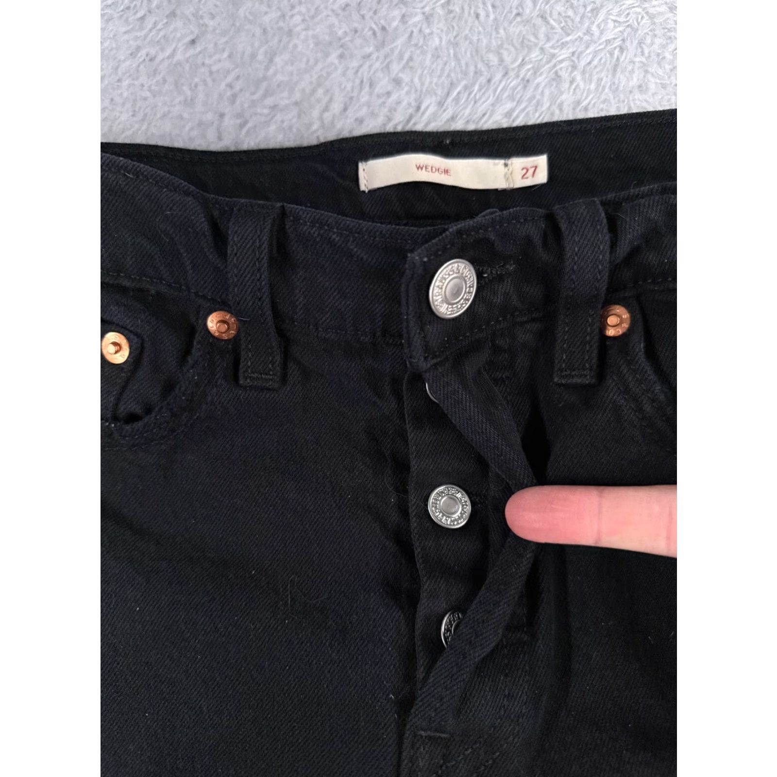 Levi's VINTAGE Levis Premium Jeans Womens 27 Black Denim Tapered Big E Wedgie Button Fly 27x27 Size 27" / US 4 / IT 40 - 5 Thumbnail