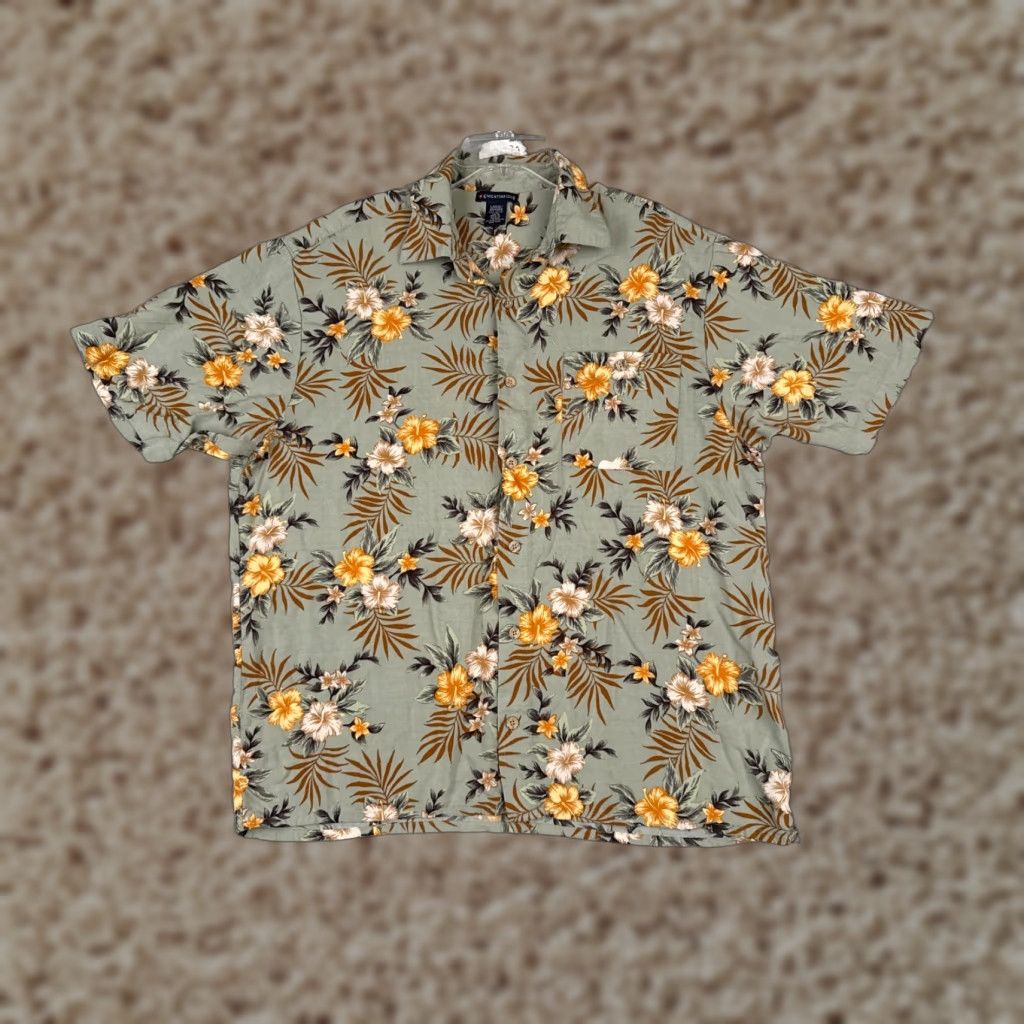 Vintage VINTAGE Knightsbridge Shirt Adult Large Gray Yellow Floral 100% Rayon Hawaiian Size US L / EU 52-54 / 3 - 1 Thumbnail