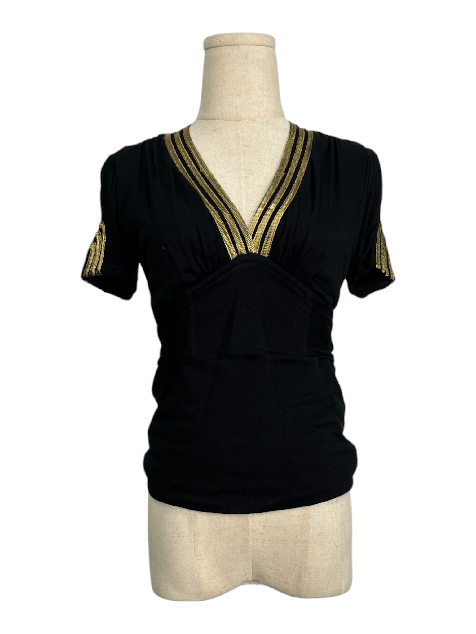 Gucci Black V-Neck Top With Gold-Striped Trims