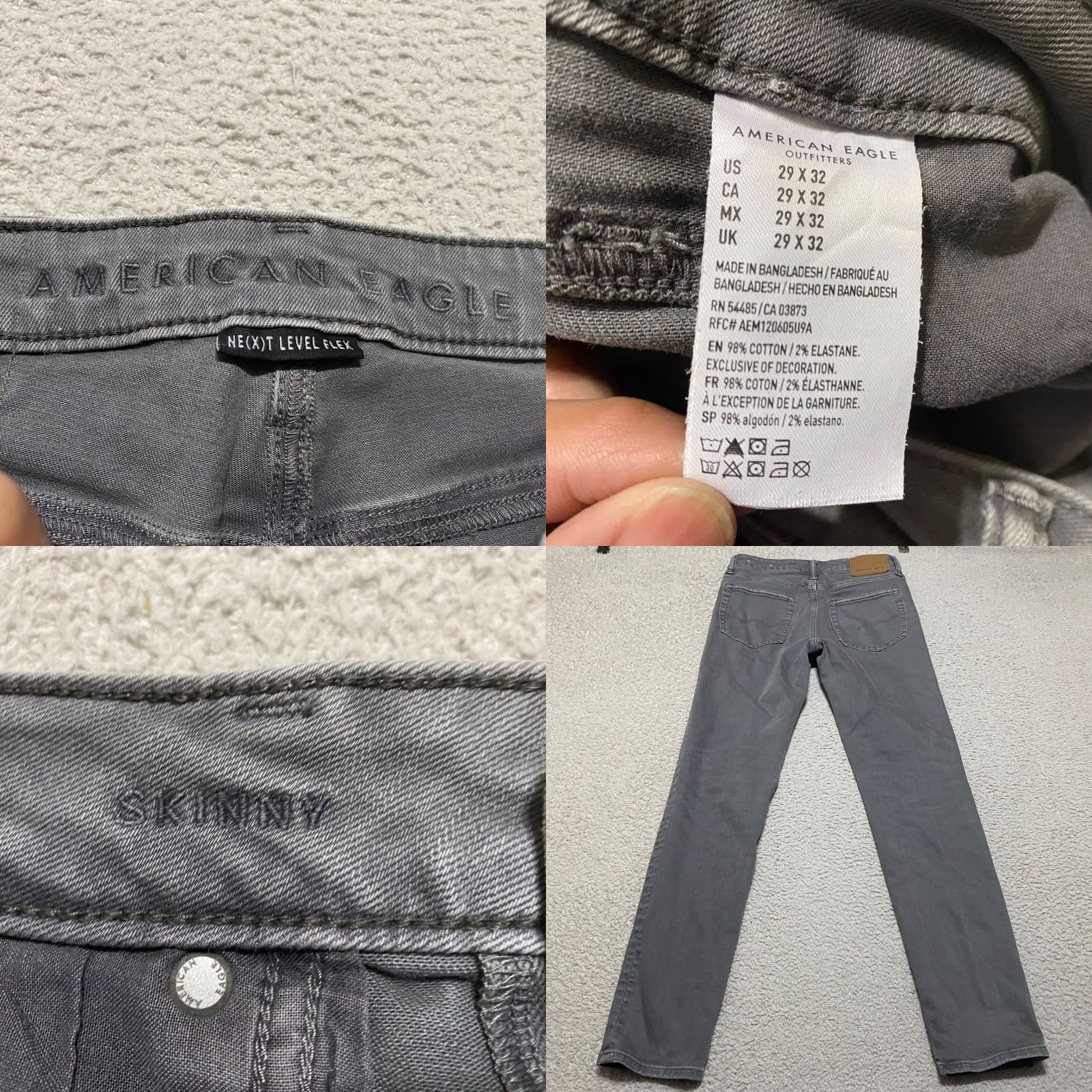 American Eagle Outfitters American Eagle Mens Jeans 29x32 Gray Denim Skinny Leg Mid Rise Medium Wash Size US 28 / EU 44 - 8 Thumbnail