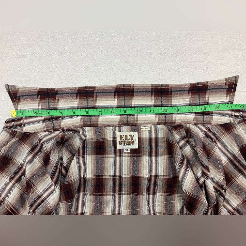 Other ELY Cattleman Western Yoke Pearl Snap Brown Plaid Shirt Size US XL / EU 56 / 4 - 5 Thumbnail