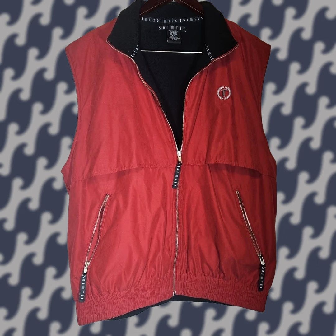 Vintage SDI TEC Golf Vest Full-Zip Fleece Lined Red Black Mens Large Size US L / EU 52-54 / 3 - 1 Thumbnail
