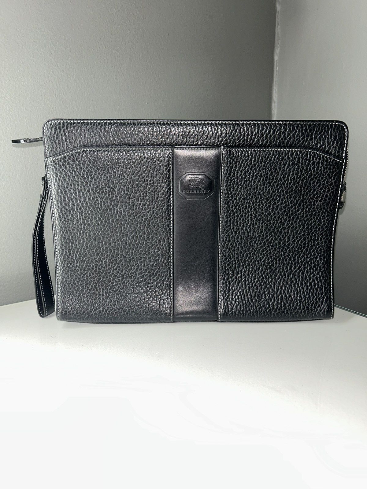 Burberry Burberry Black Leather Nova Check Clutch Bag Wristlet Size ONE SIZE - 1 Thumbnail