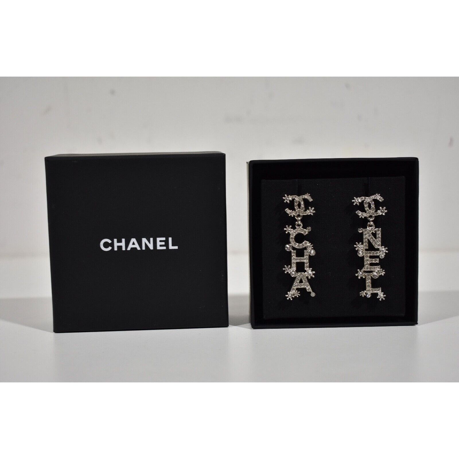 Chanel Chanel Silver Crystal Letter Statement Stud Drop Earrings Size ONE SIZE - 2 Thumbnail
